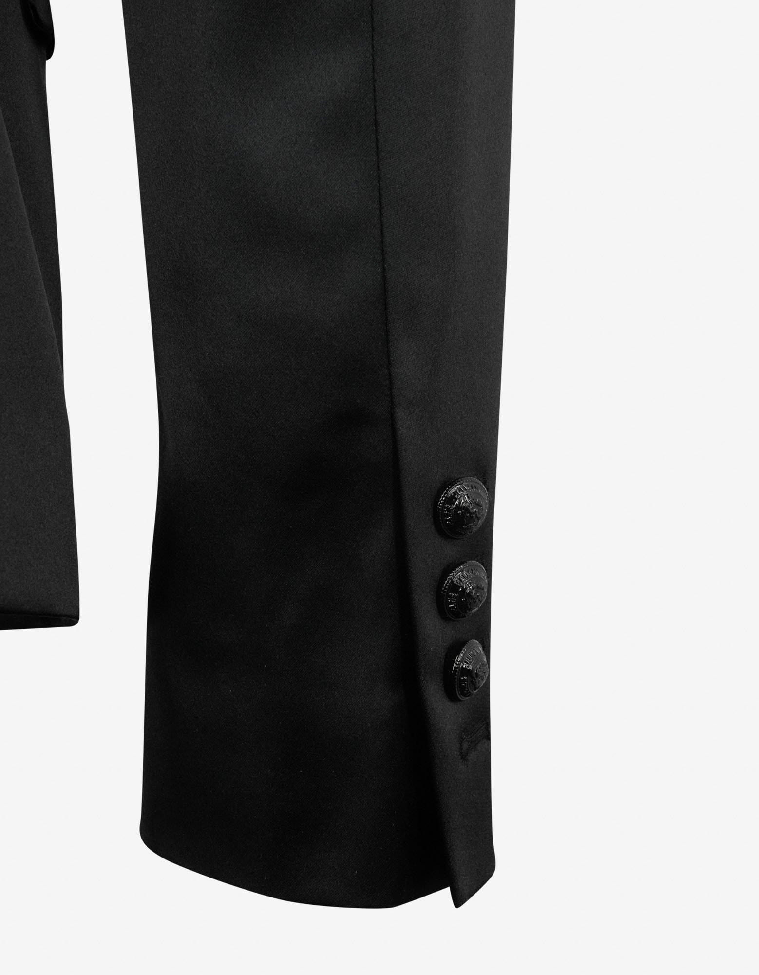 Balmain Black Double-Breasted Silk Blazer - 7