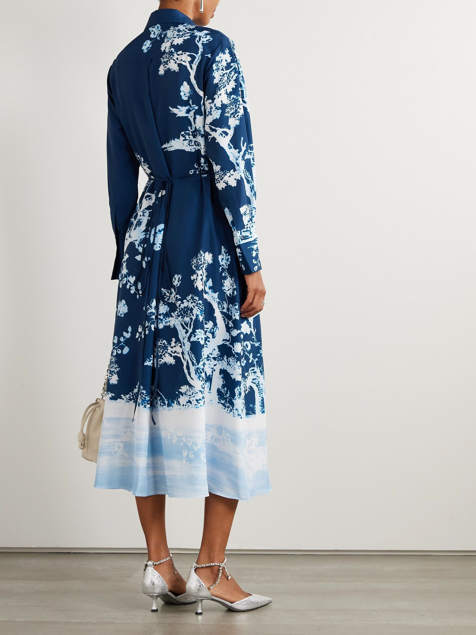 Printed crepe de chine midi dress Navy - 3