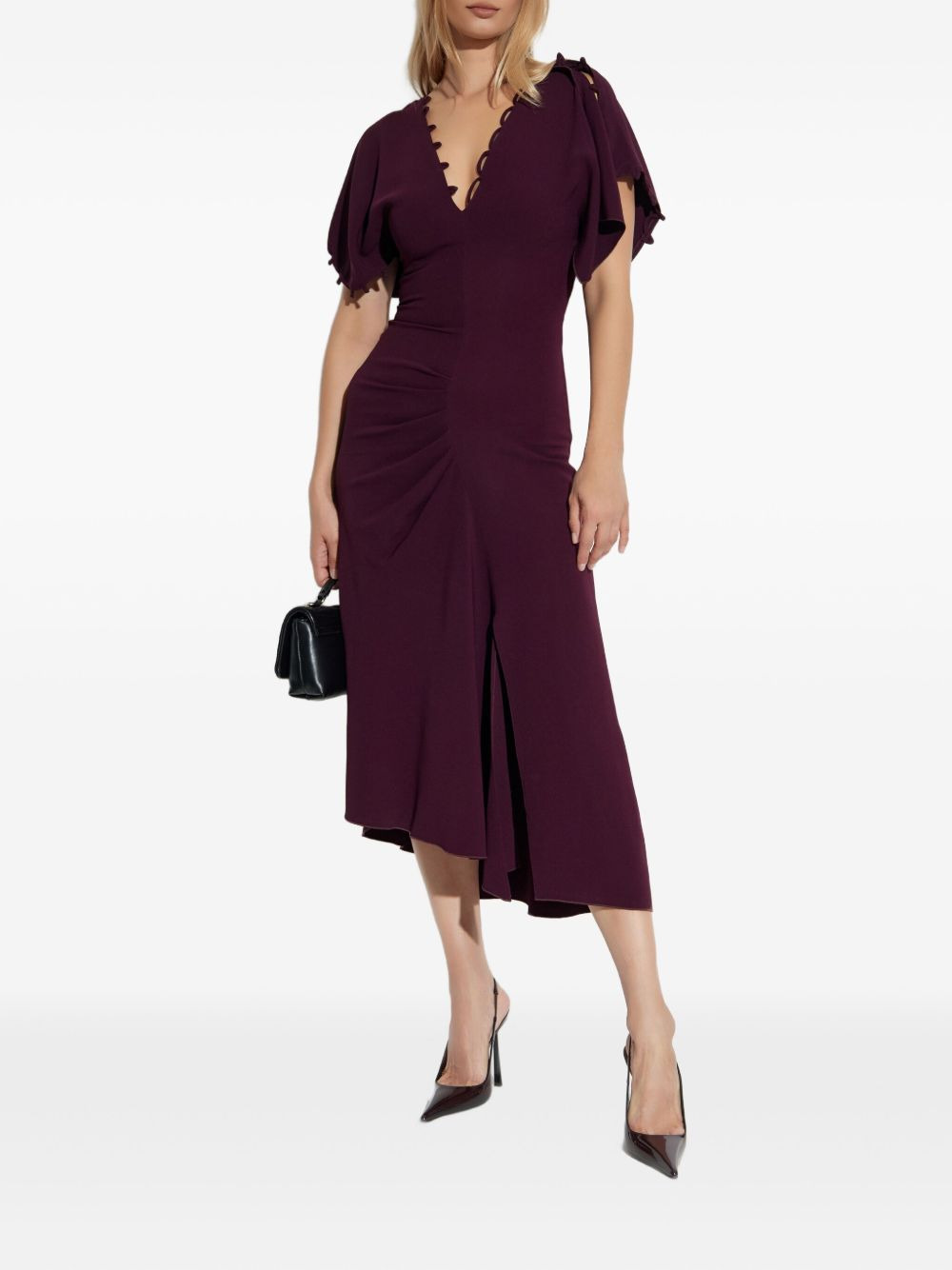 ruffled-sleeve asymmetric midi dress - 2