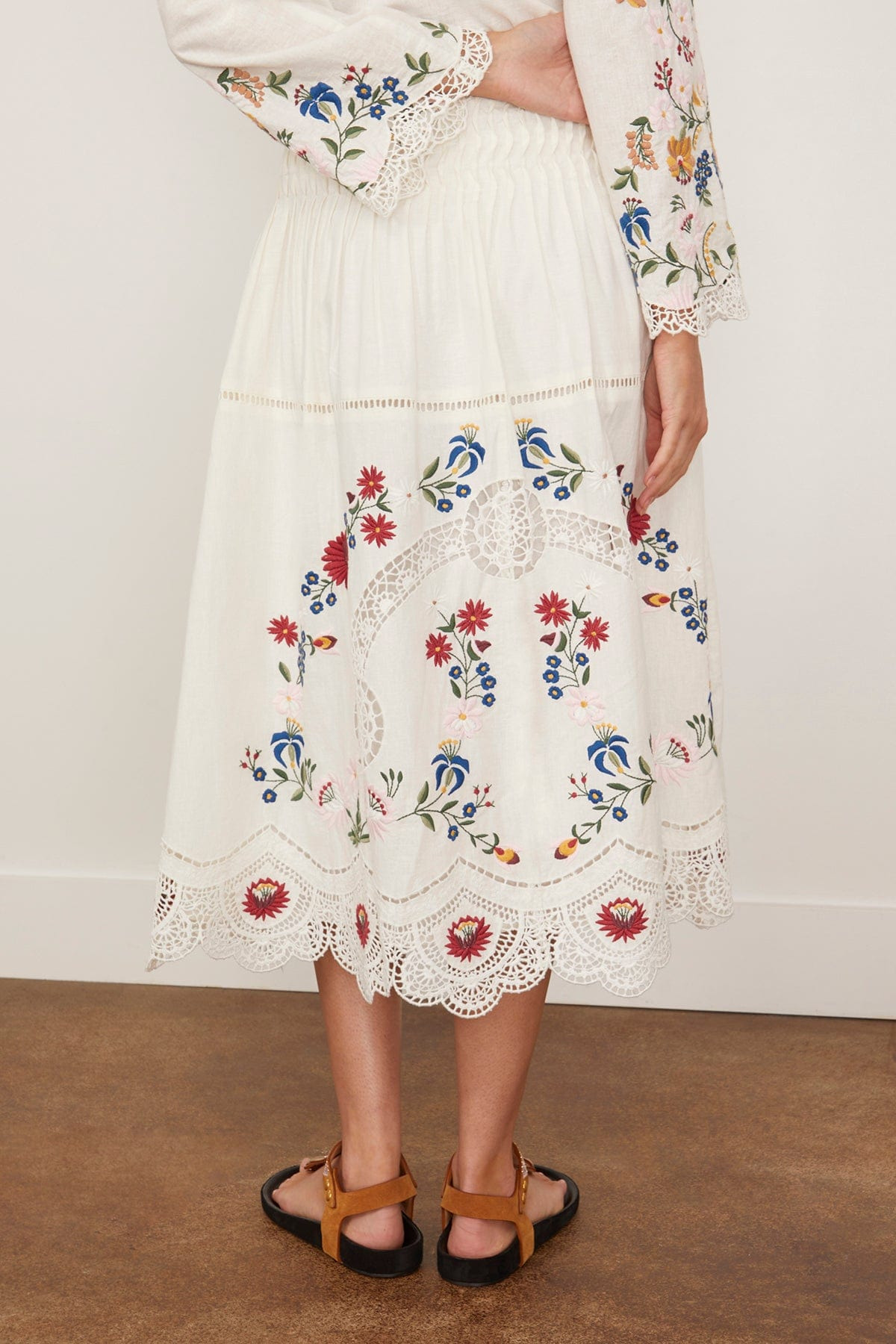 Celia Embroidery Midi Skirt in Cream - 4