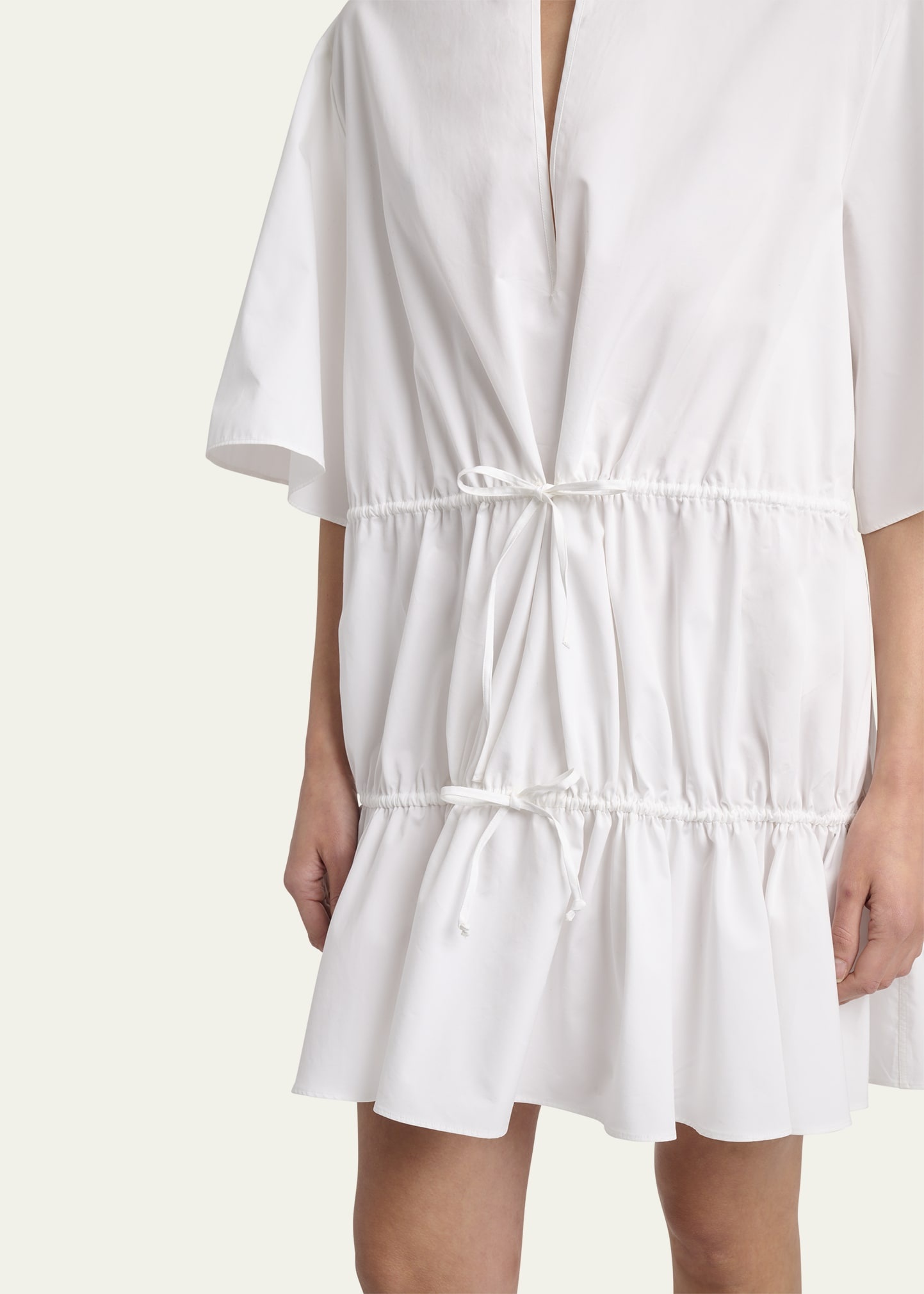 Short-Sleeve Tiered Tie Mini Dress - 5