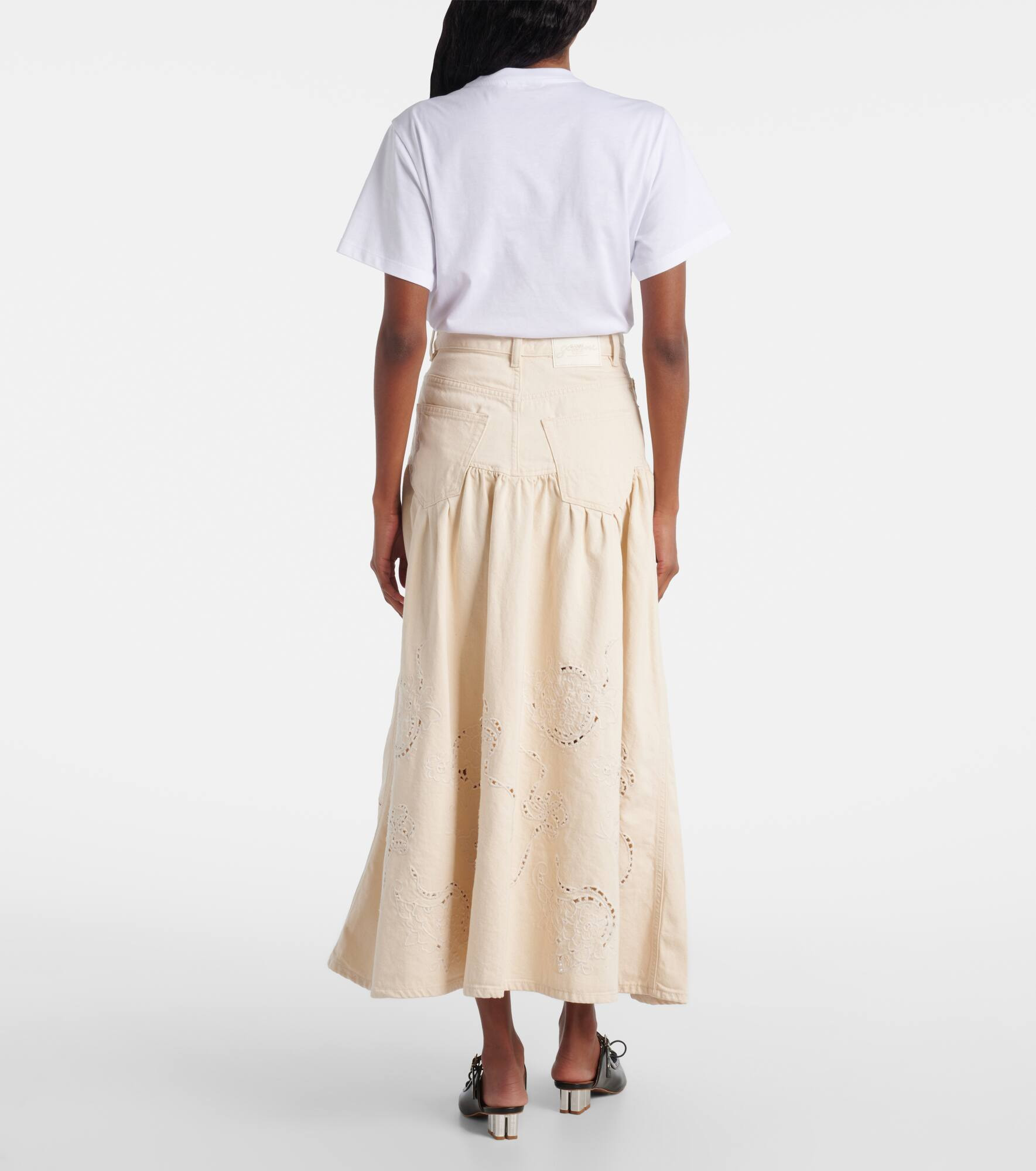 Broderie anglaise gathered denim skirt - 3