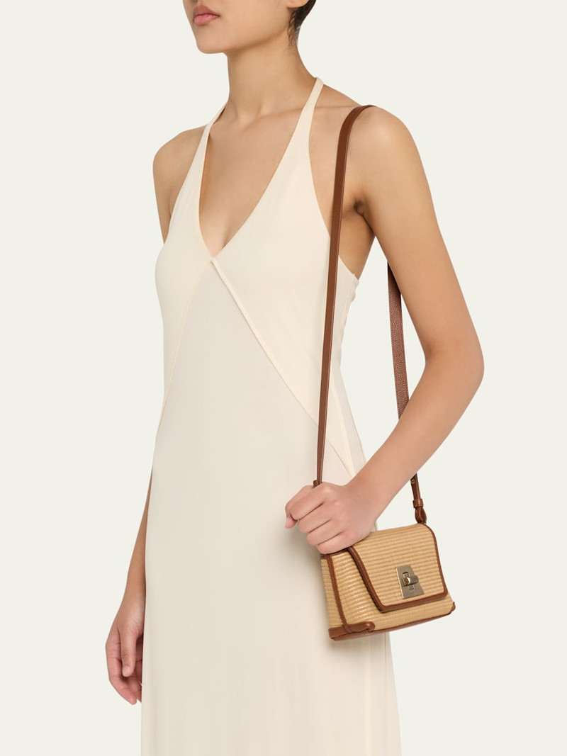 AKRIS Anouk Little Day Bicolor Raffia Crossbody Bag outlook