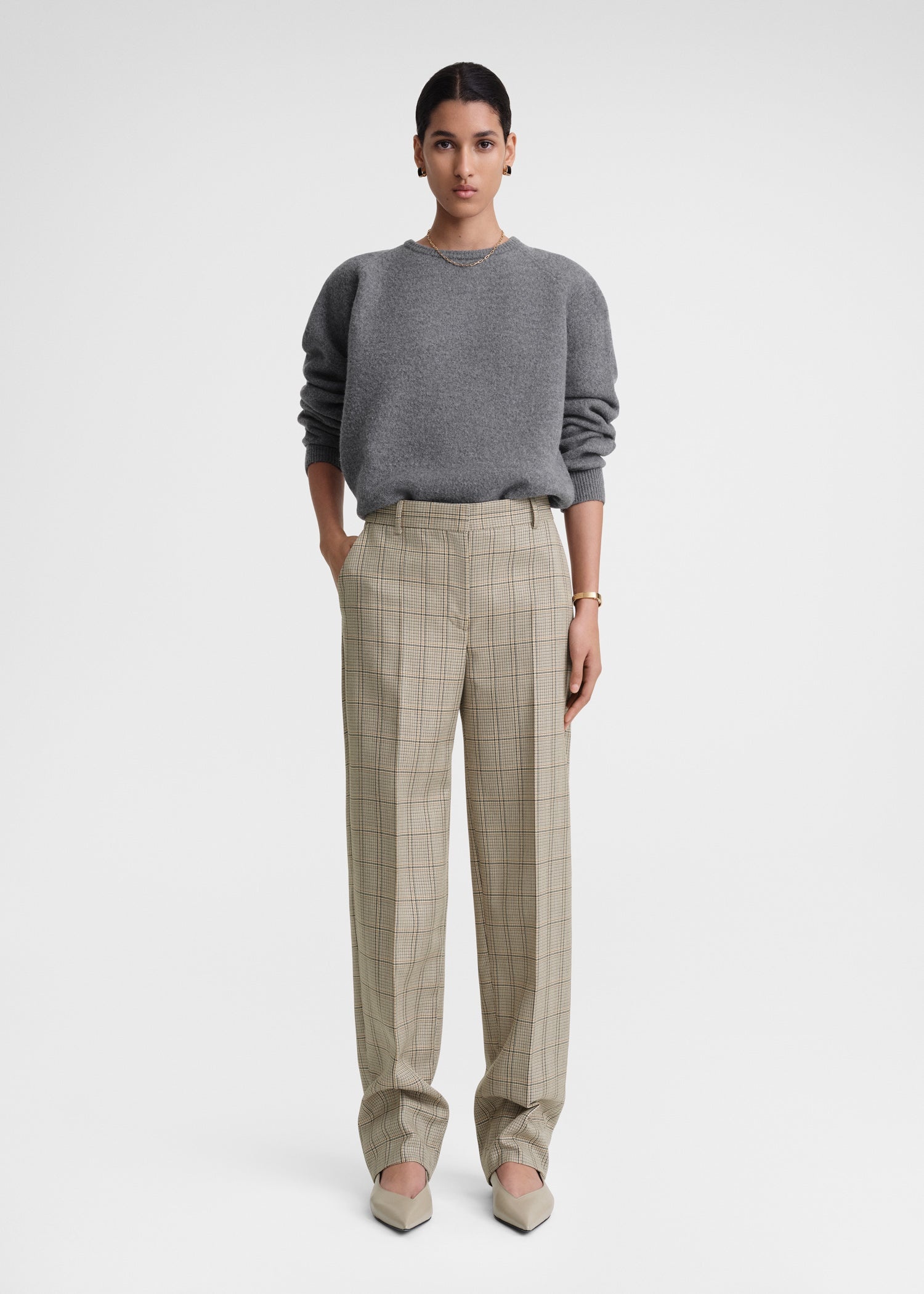 Windowpane-check suit trousers biscuit - 2