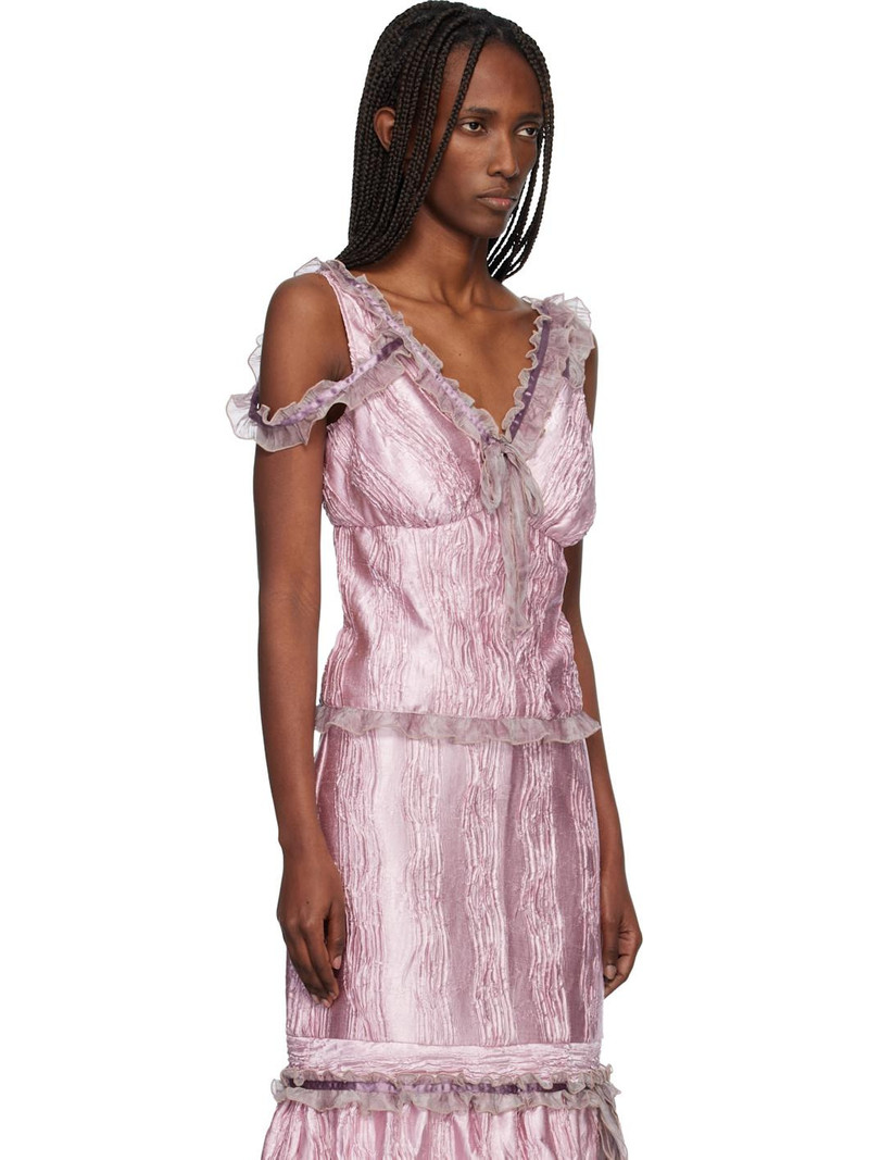 Pink Crushed Satin Bow Tank Top 2