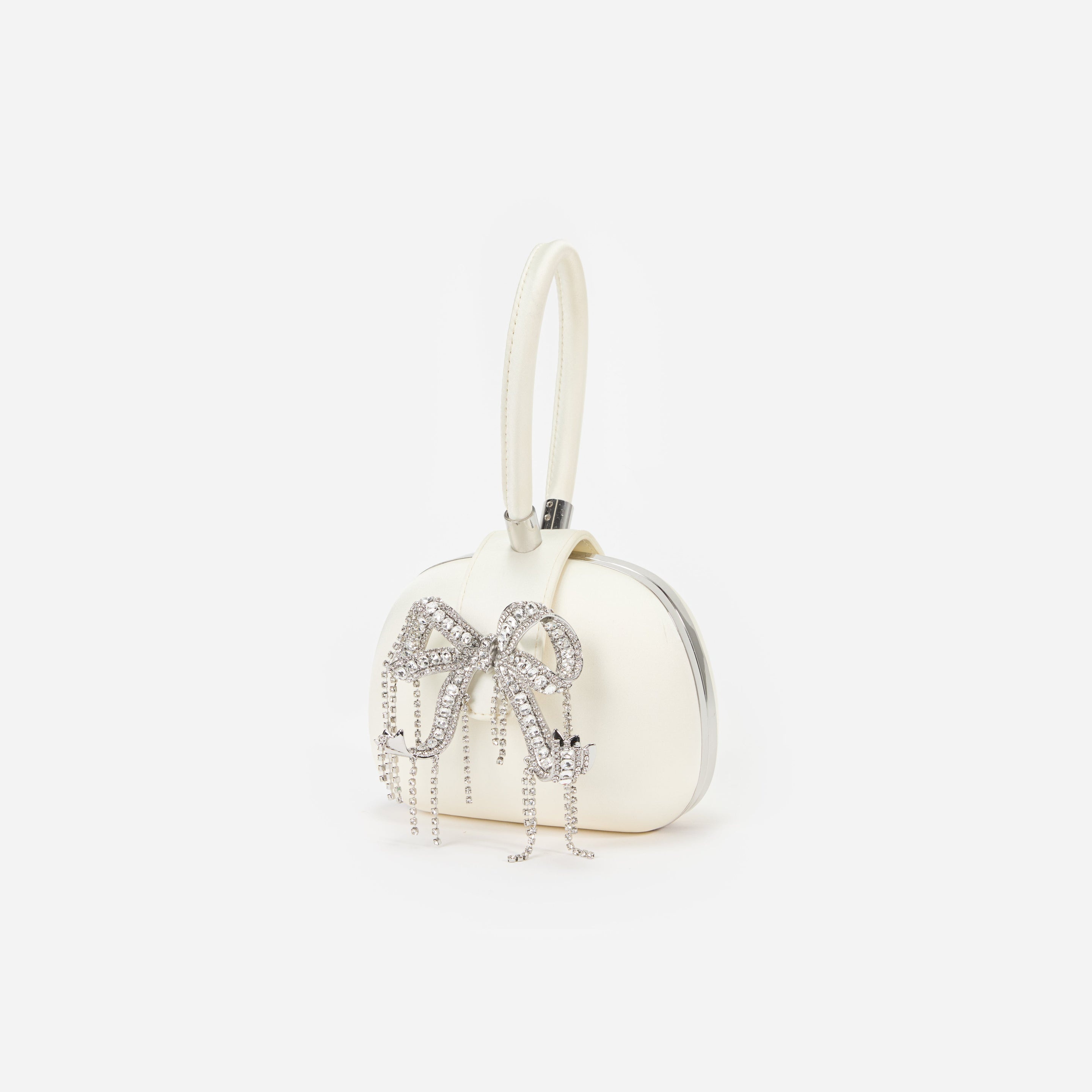 Cream Satin Top Handle Clutch Bag - 2