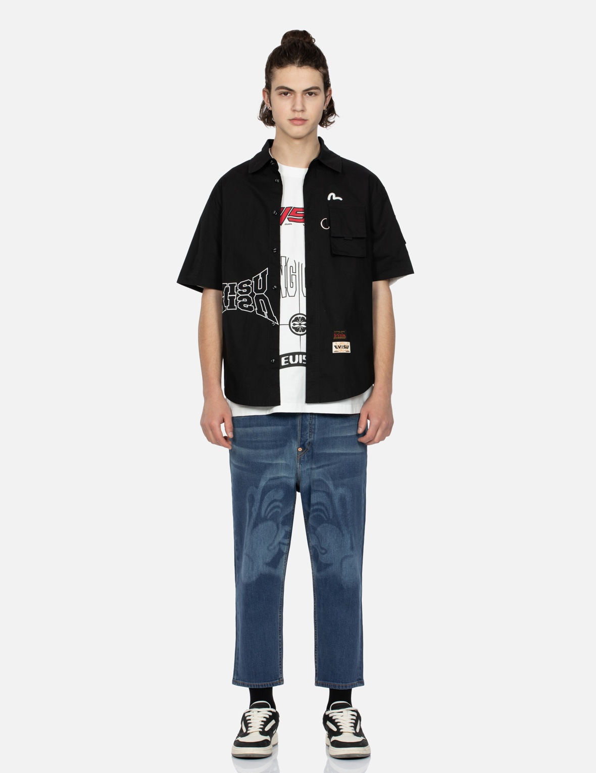 STENCIL GODHEAD DISCHARGED PRINT CROPPED-FIT JEANS #2027 - 5
