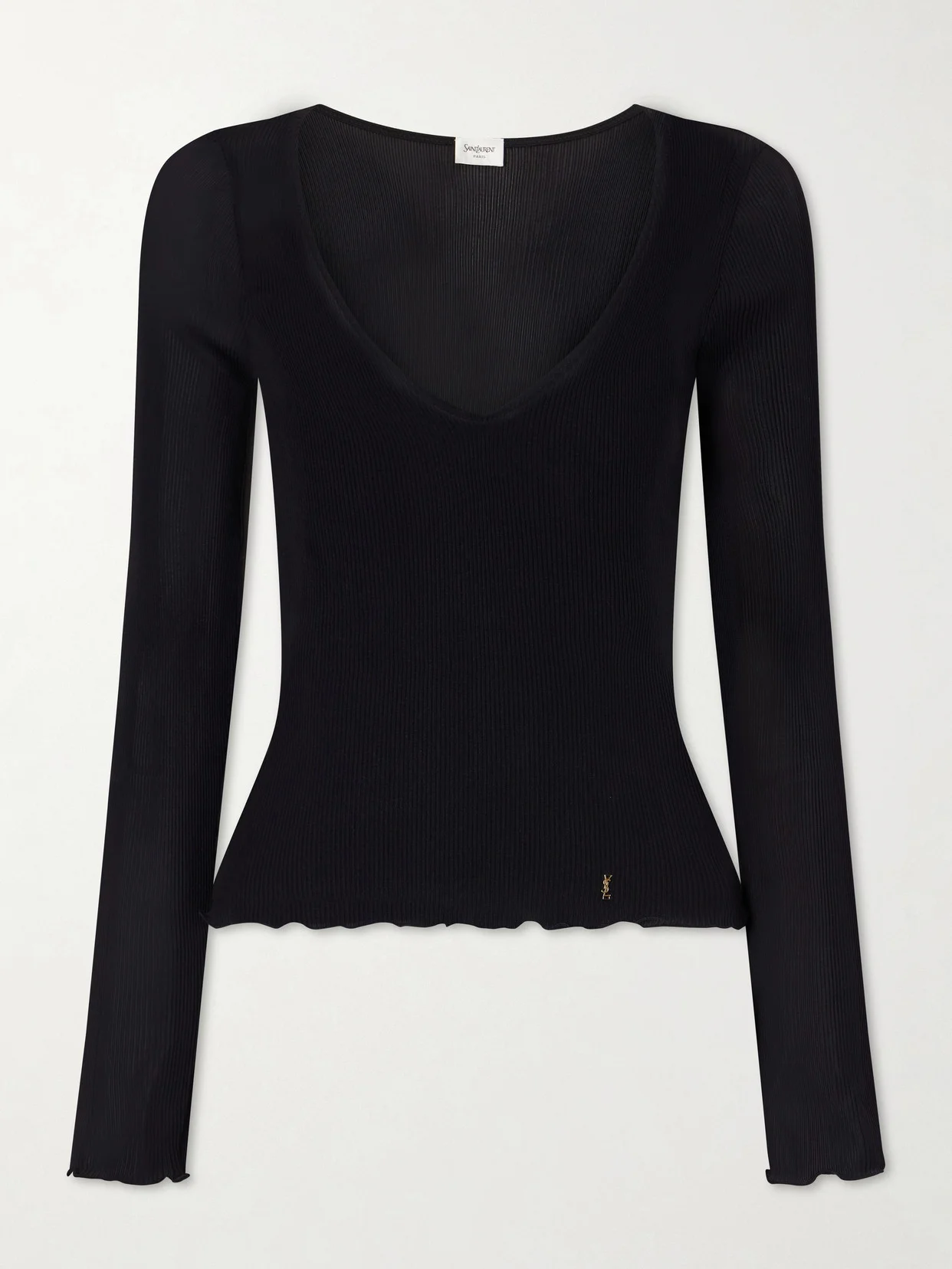 Guipure Lace-trimmed Ribbed-silk T-shirt - 1