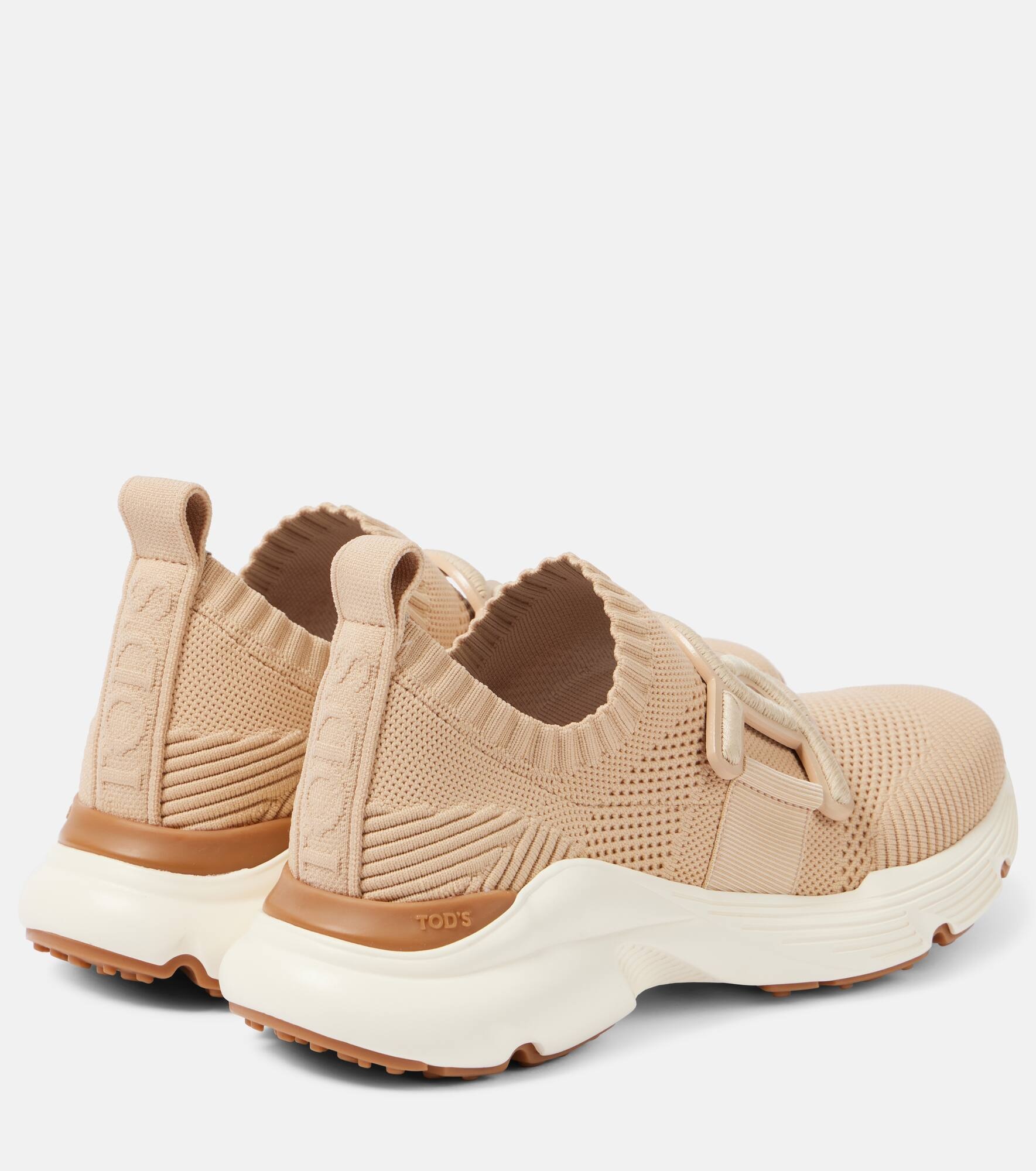 Leather-trimmed knit sneakers - 3