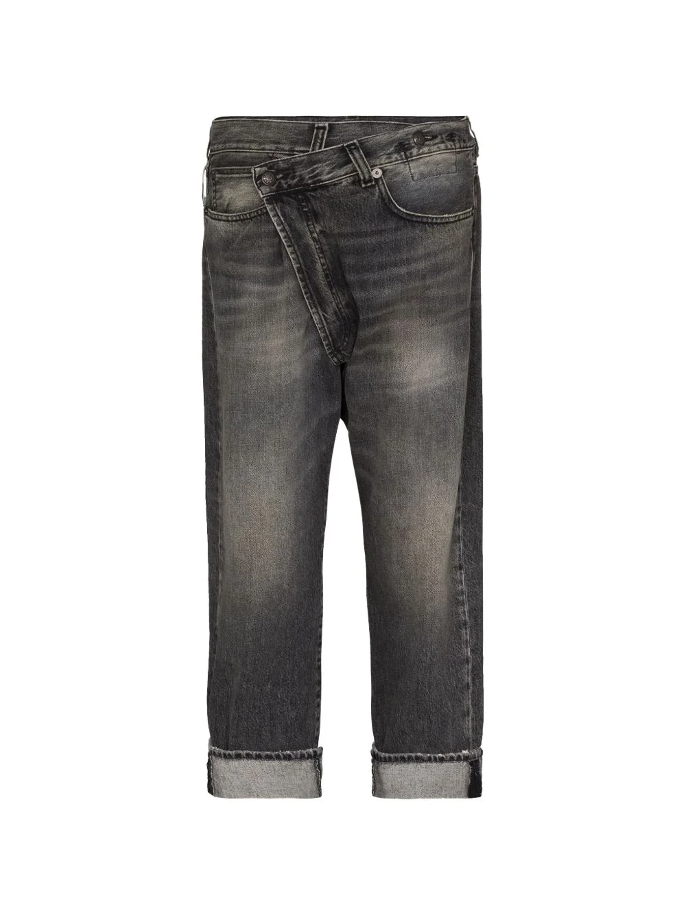 crossover-waist turned-up jeans - 1