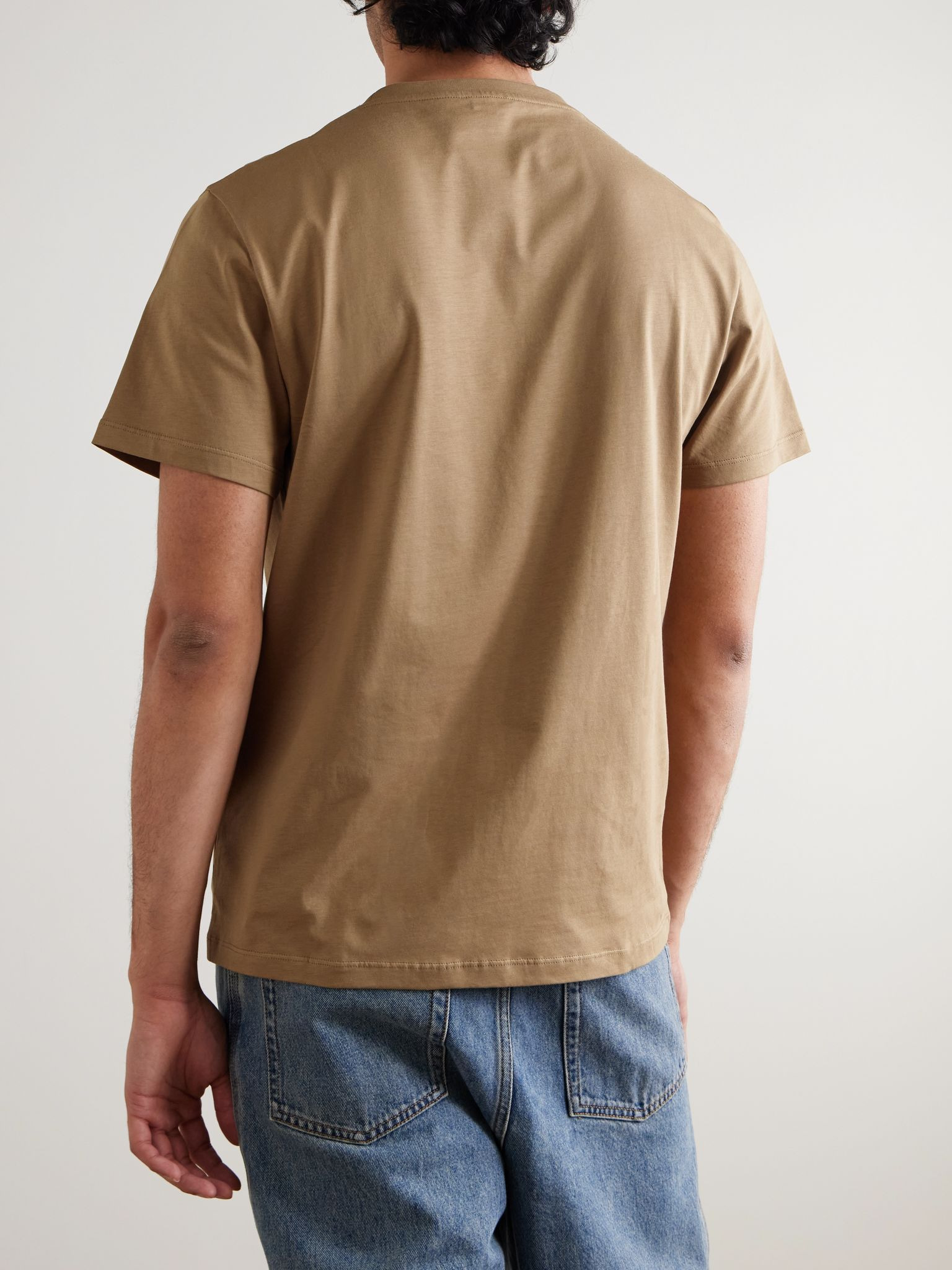 Slim-Fit Logo-Embroidered Cotton-Jersey T-Shirt Camel - 3