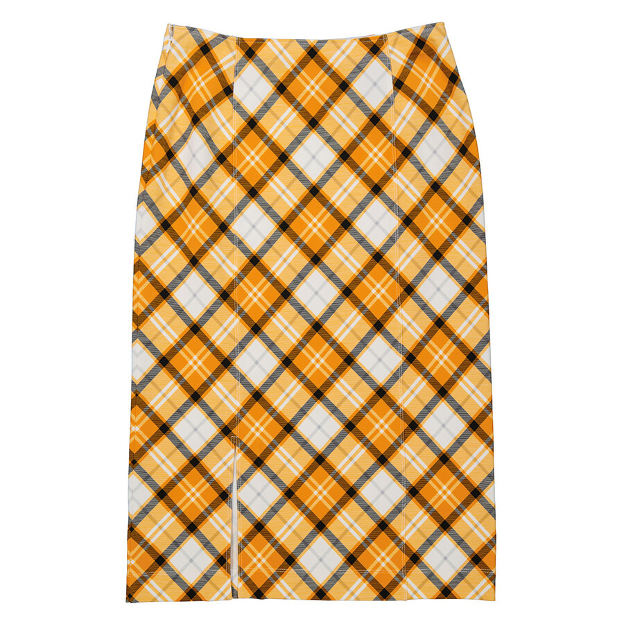 Burberry Ladies Citrus Orange Check Print Stretch Jersey Pencil Skirt - 12