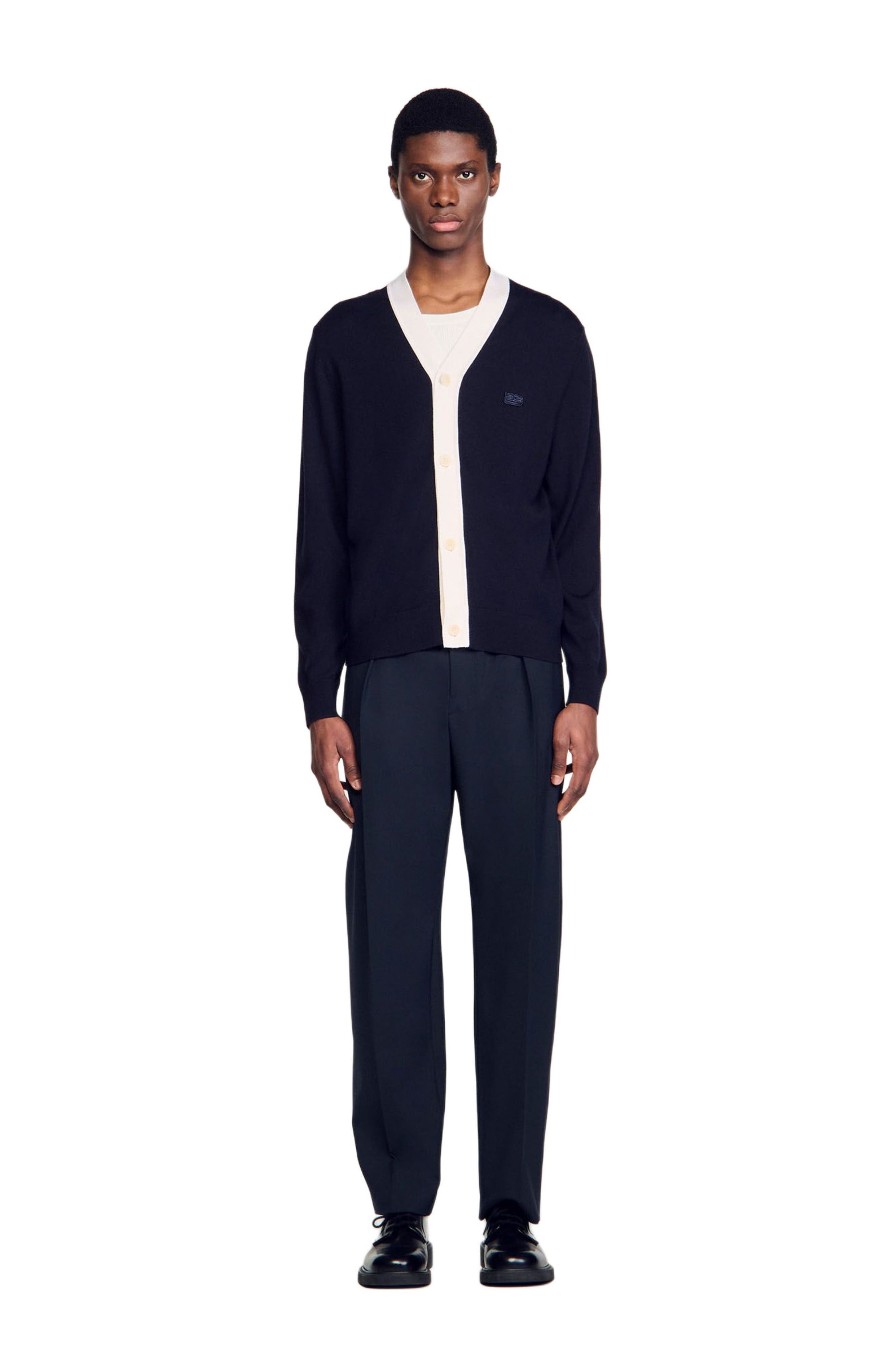 SANDRO Cardigan with patches in Navy Blue at Nordstrom - 1