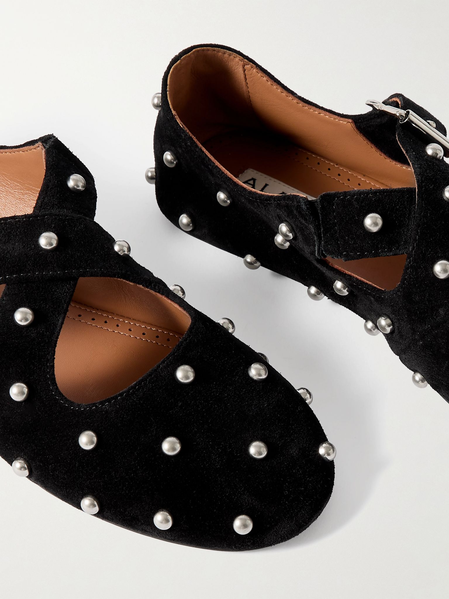 Criss Cross studded suede ballet flats Black - 4