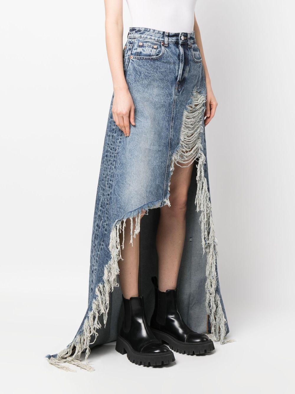 VETEMENTS distressed denim maxi skirt | REVERSIBLE