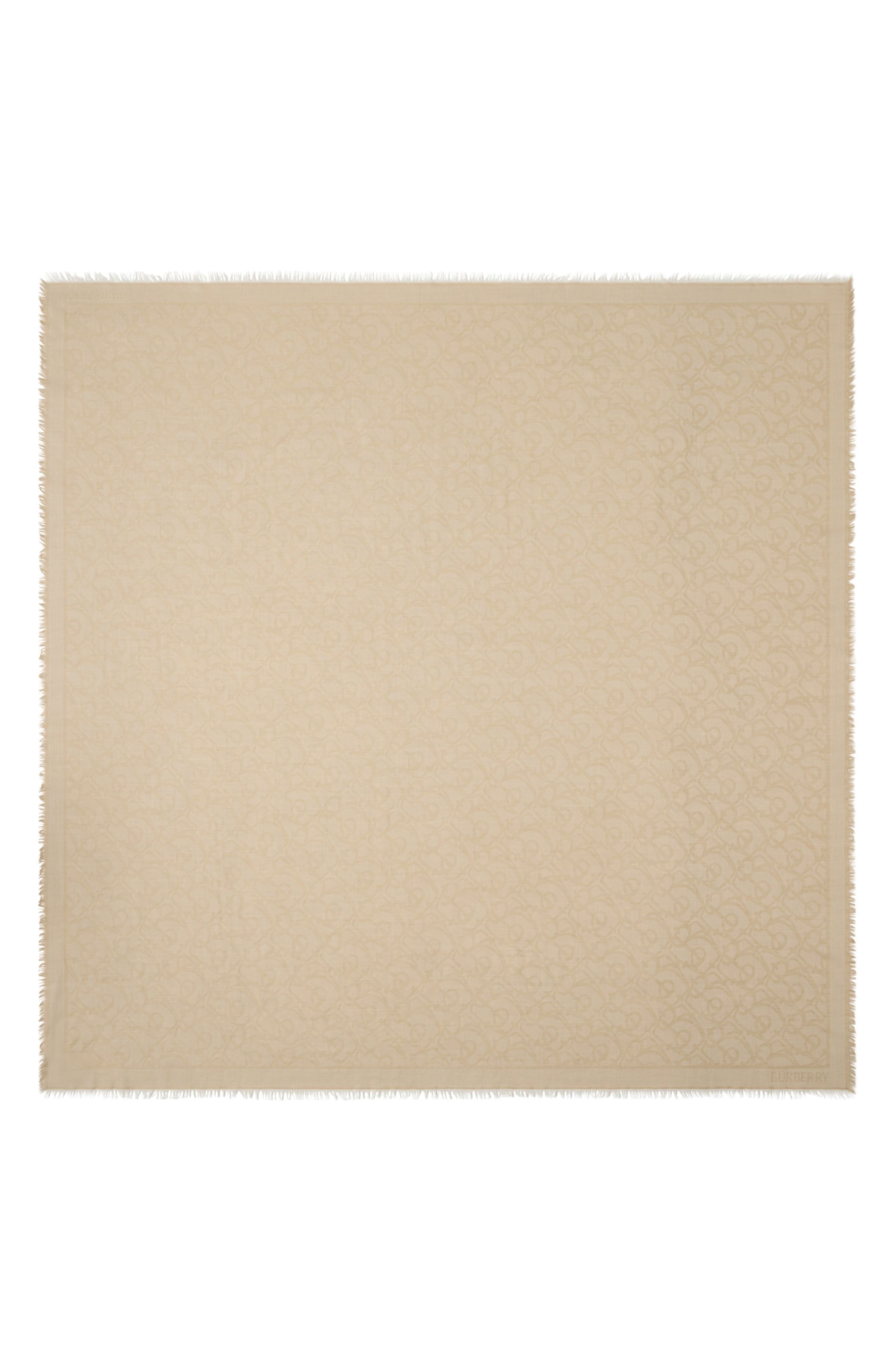 burberry B Charm Jacquard Wool Fringe Square in Sand at Nordstrom - 1