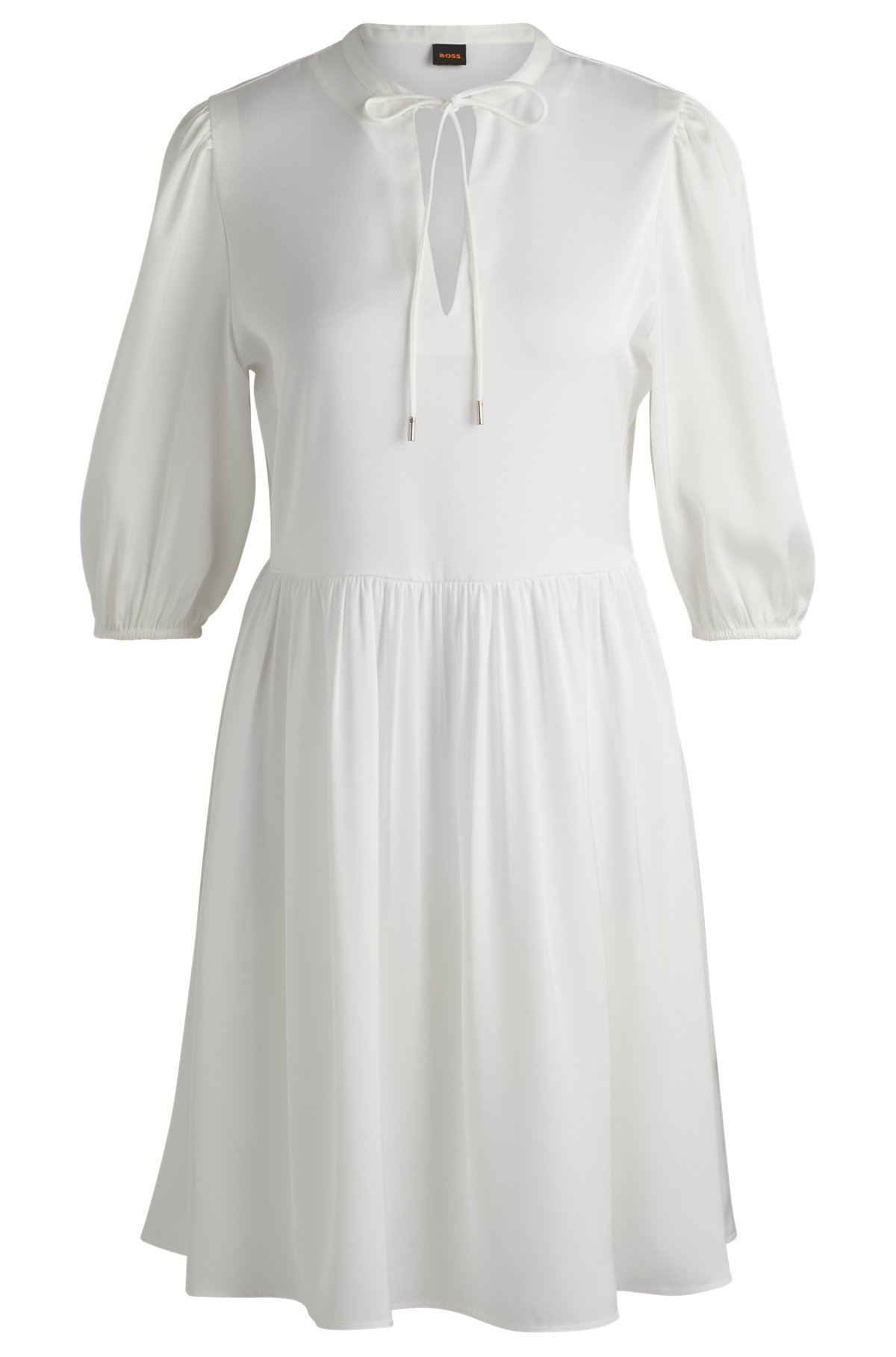 HAMMERED-SATIN DRESS WITH TIE NECKLINE - 1
