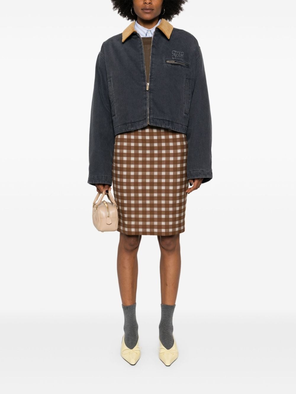 Miu Miu corduroy-collar padded denim jacket | farfetch