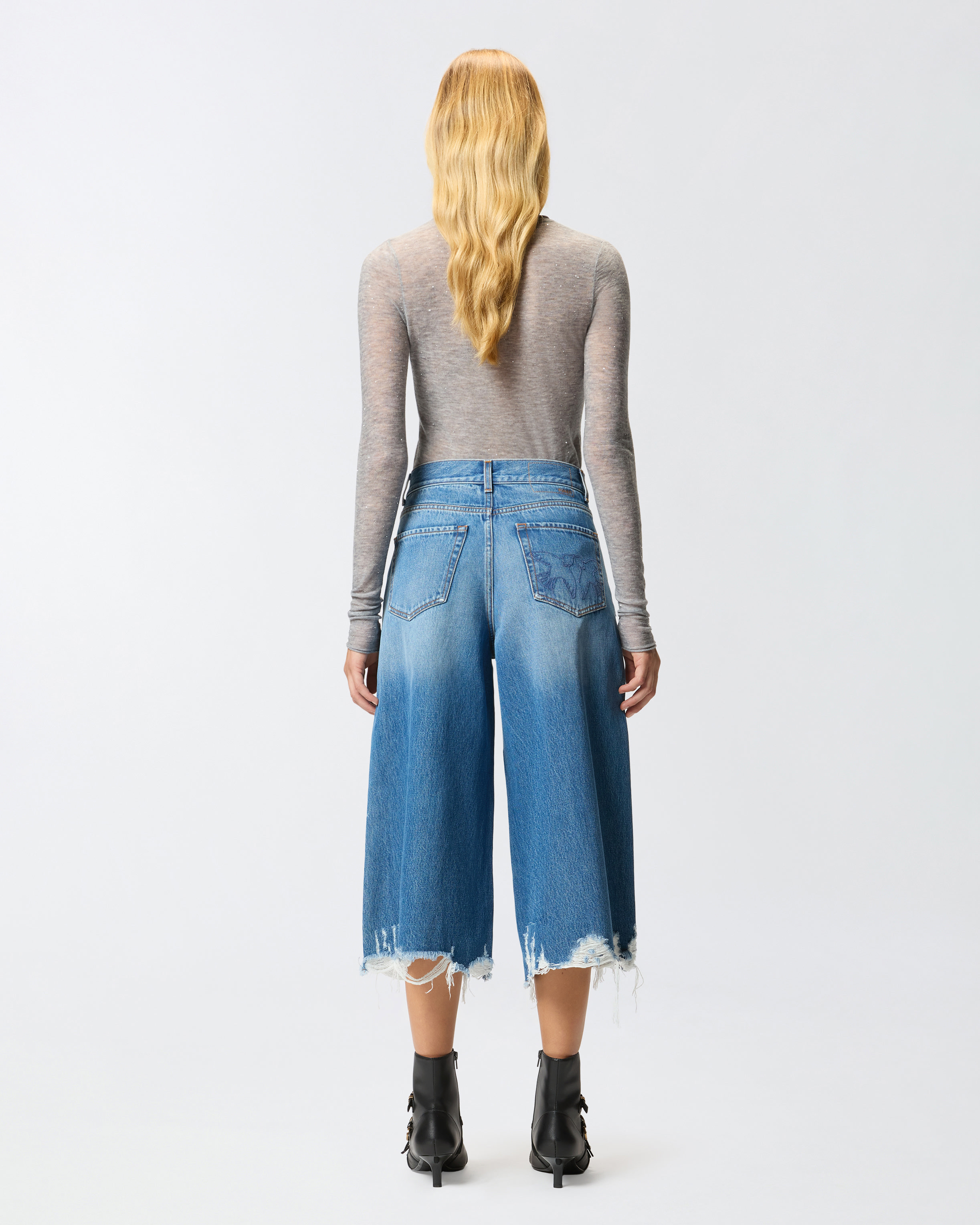 LONG DENIM SHORTS WITH DISTRESSED HEM - 4