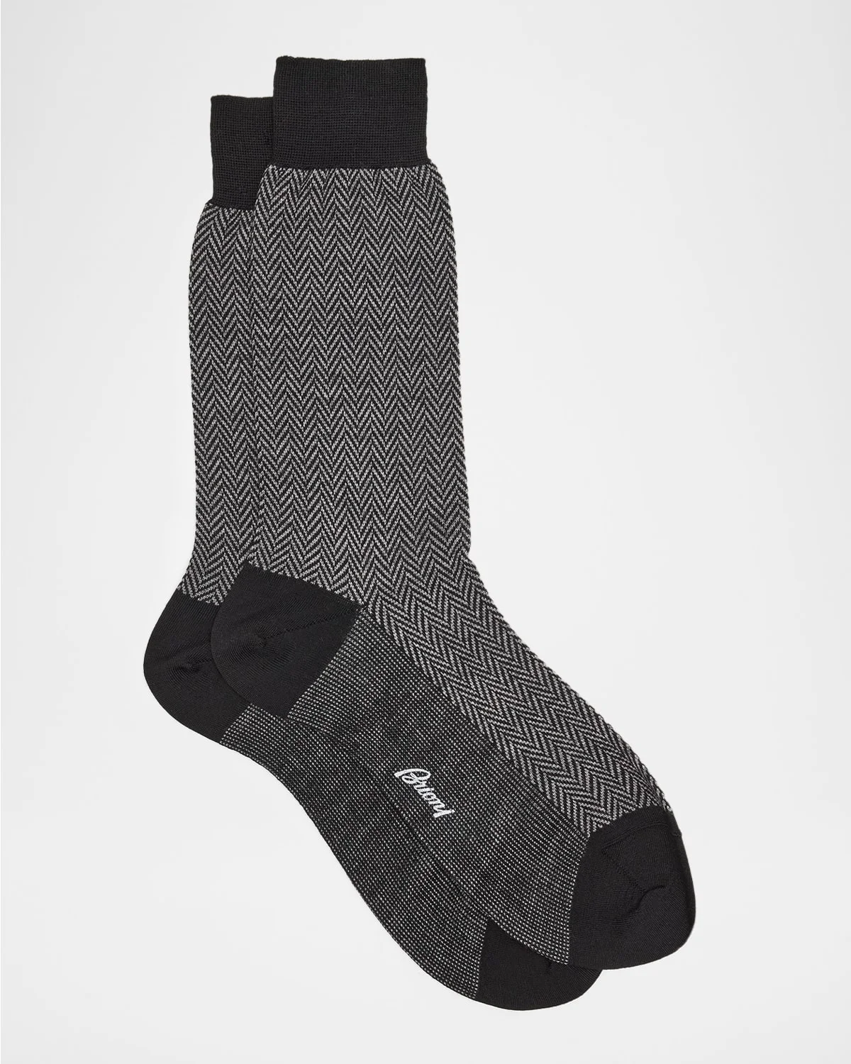 Men's Wool Herringbone Jacquard Mid-Calf Socks - 1