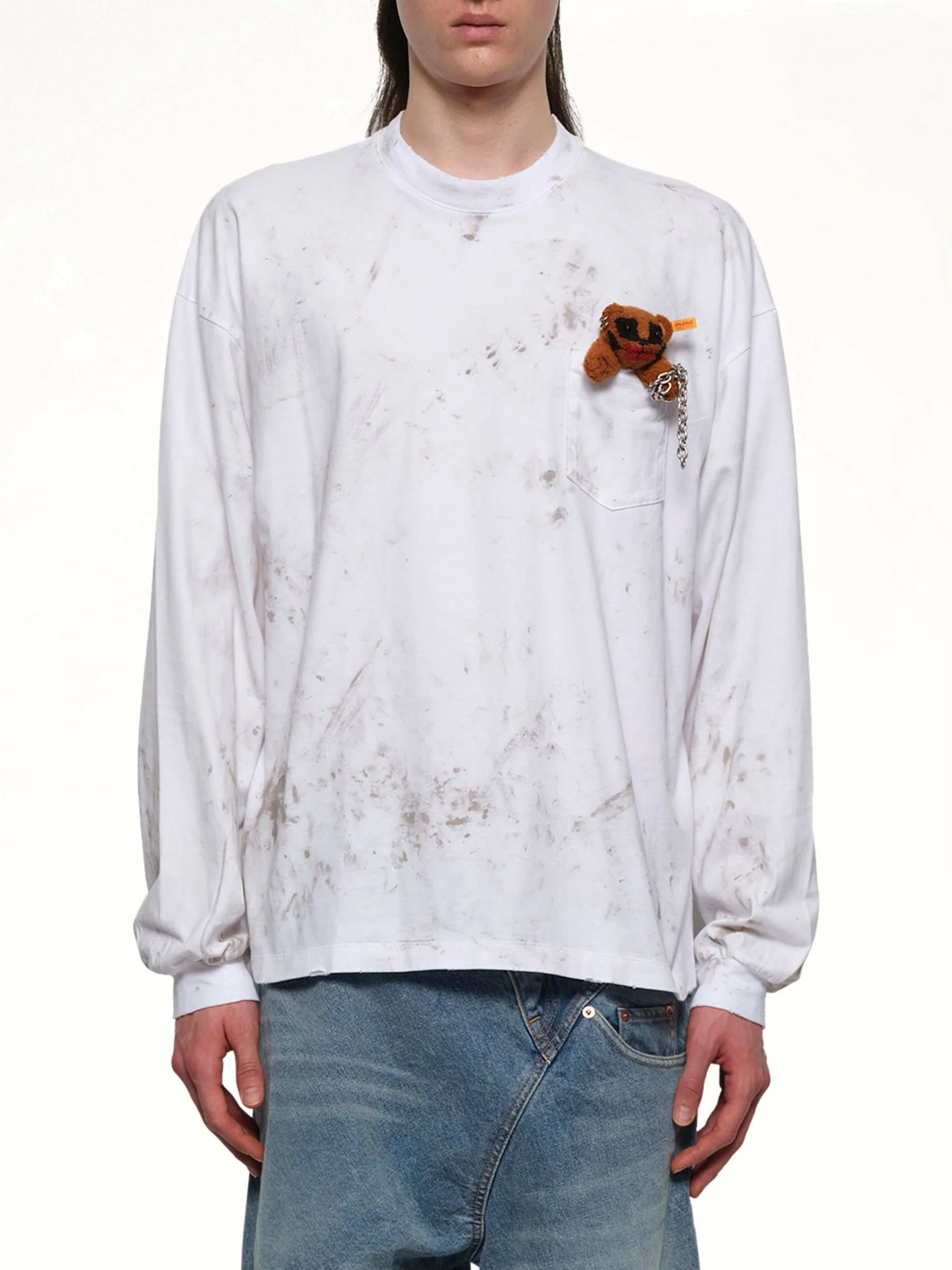 Long Sleeve T-Shirt With Villain Bear in White - 1