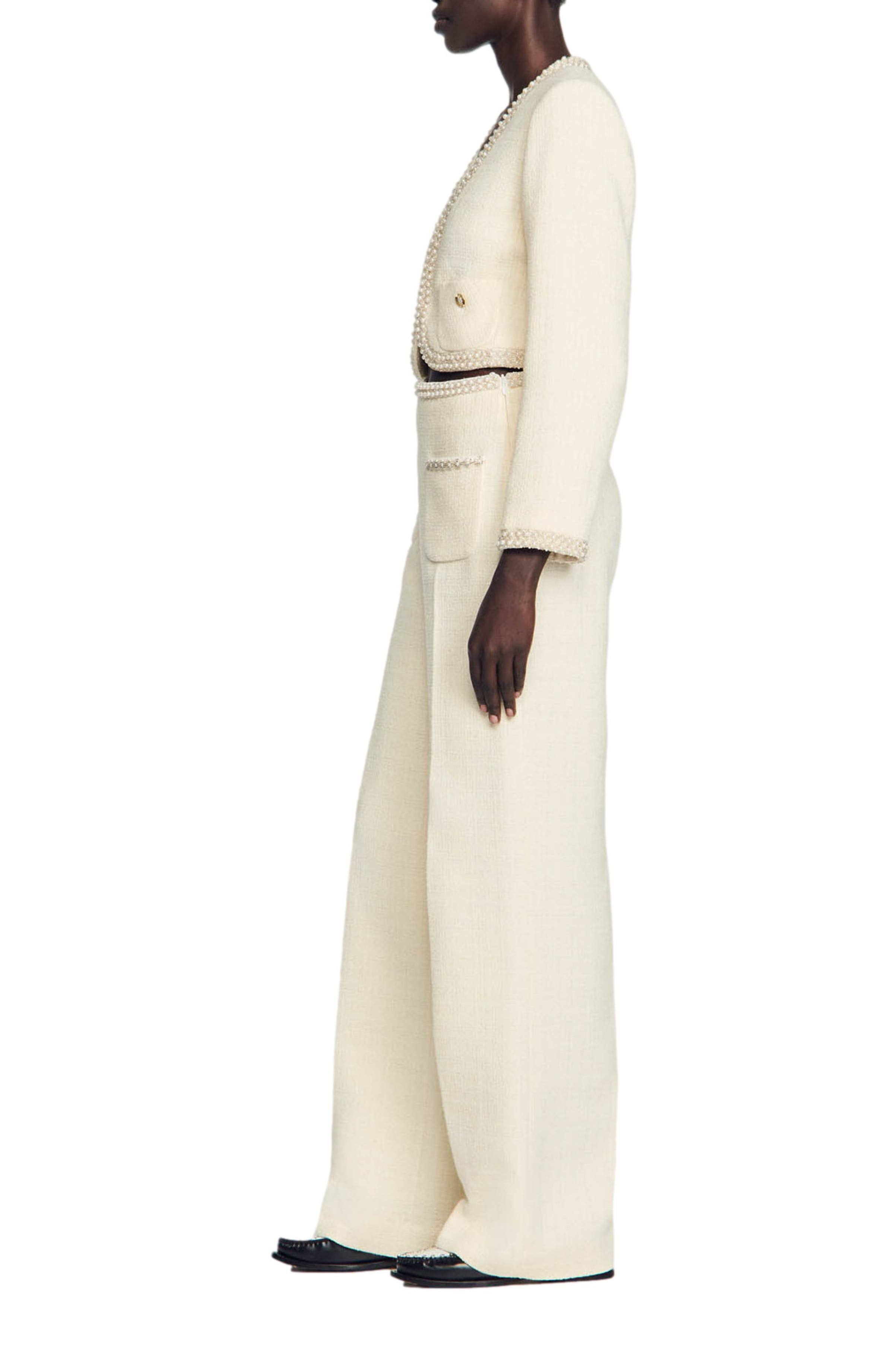 Vaye Embellished Wide Leg Tweed Pants - 3