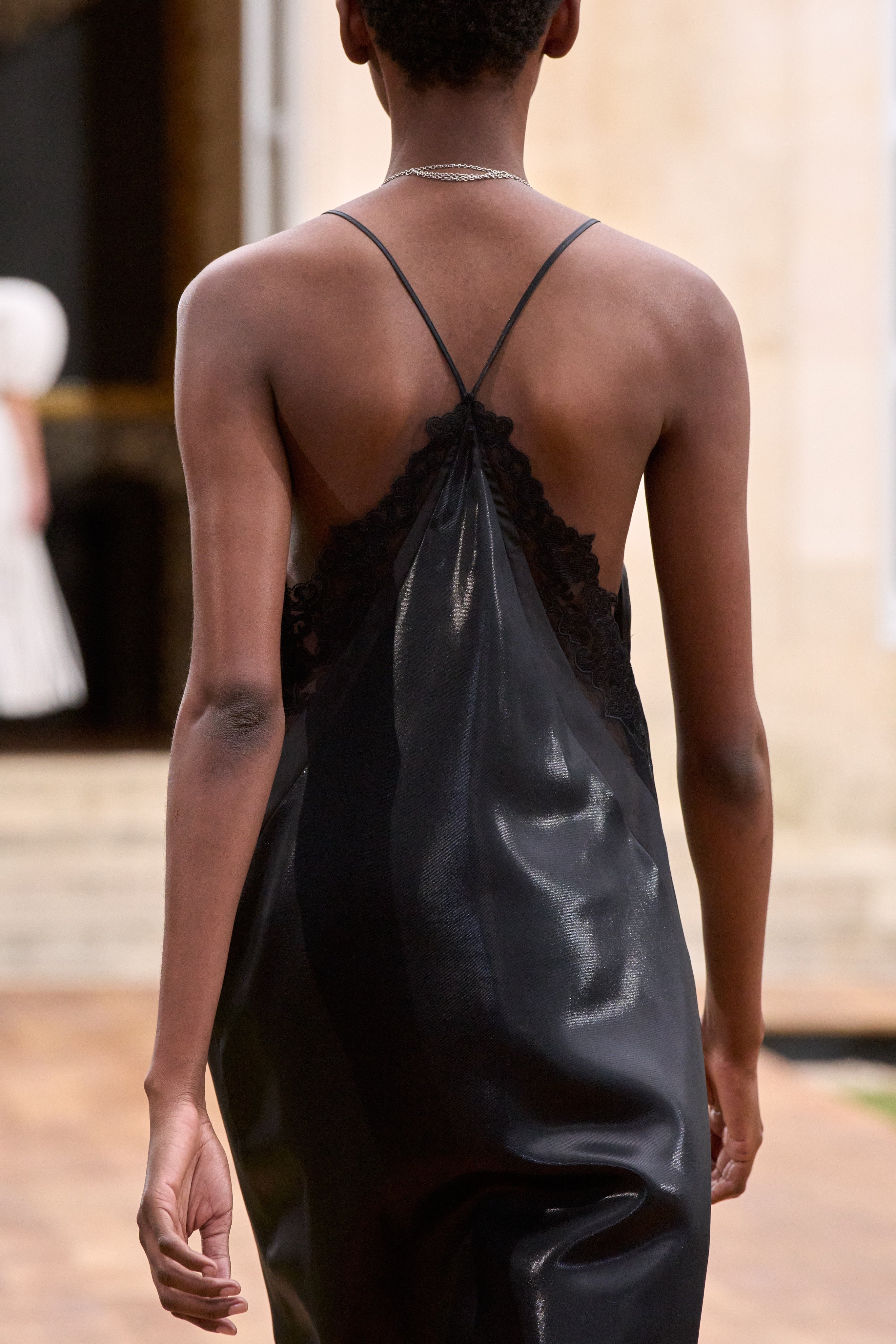 Dinah Slip Midi Dress in Black Metallic Silk Twill - 4