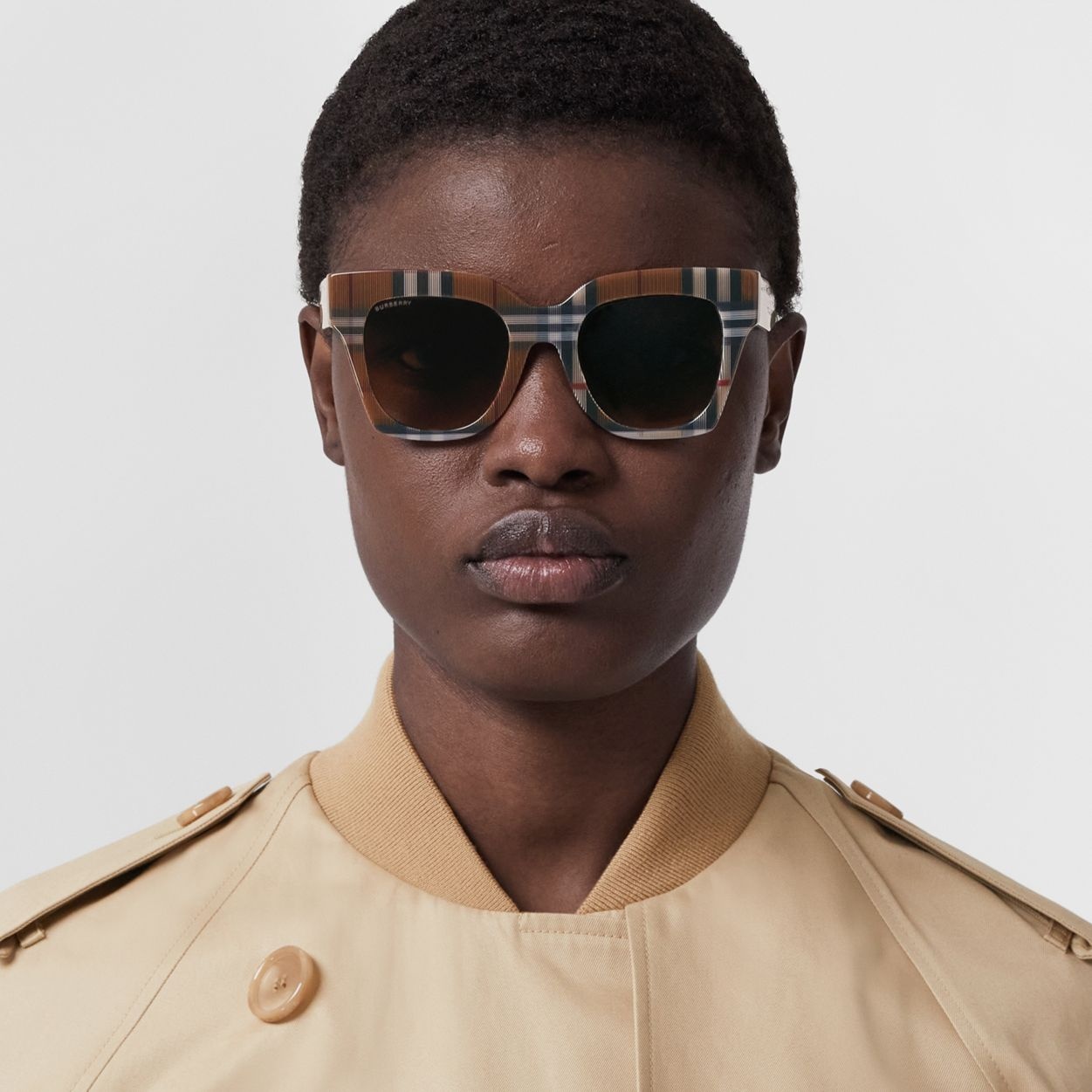 Check Bio-acetate Square Frame Sunglasses - 3