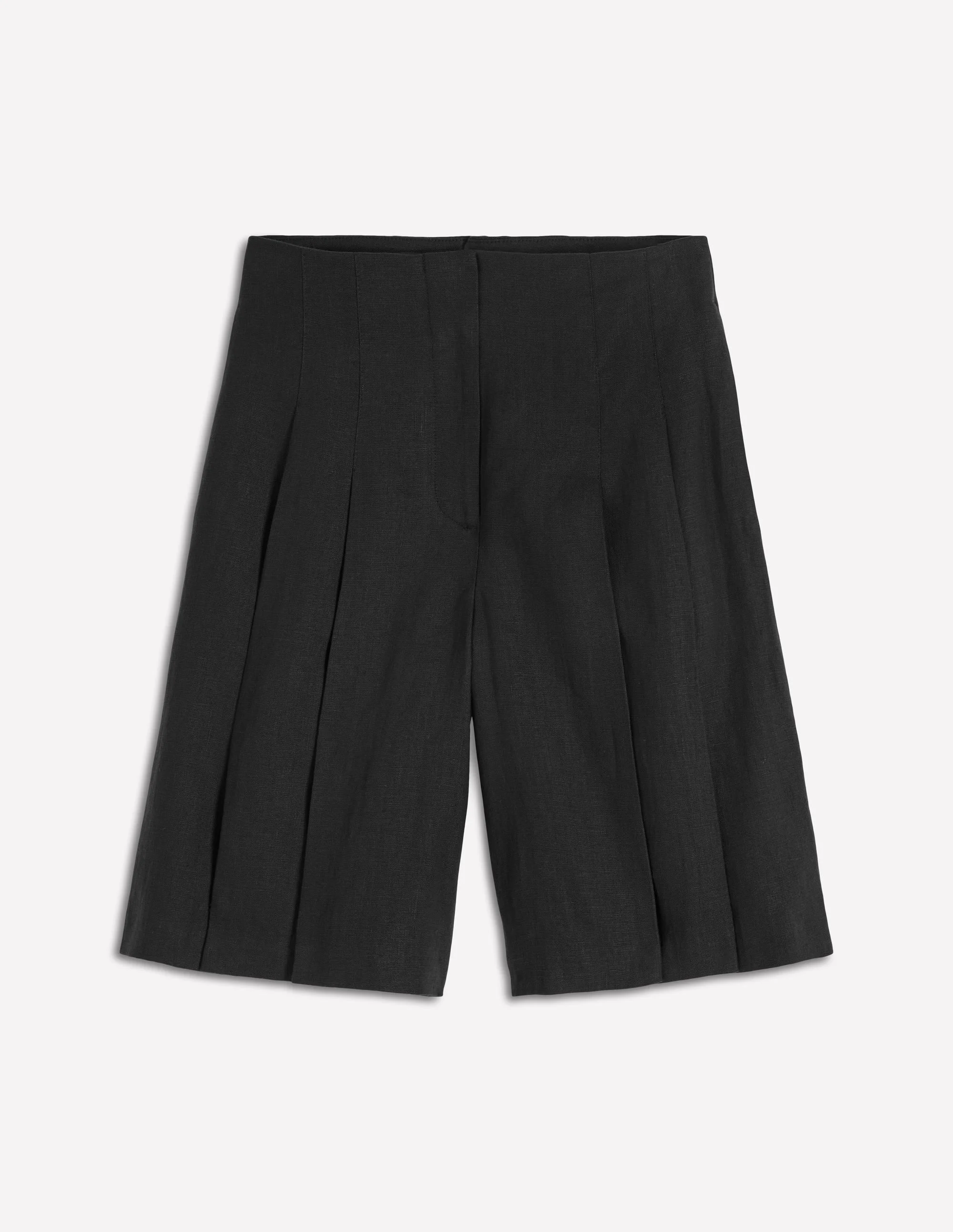 Highbury Pleated Linen Shorts-Black - 1