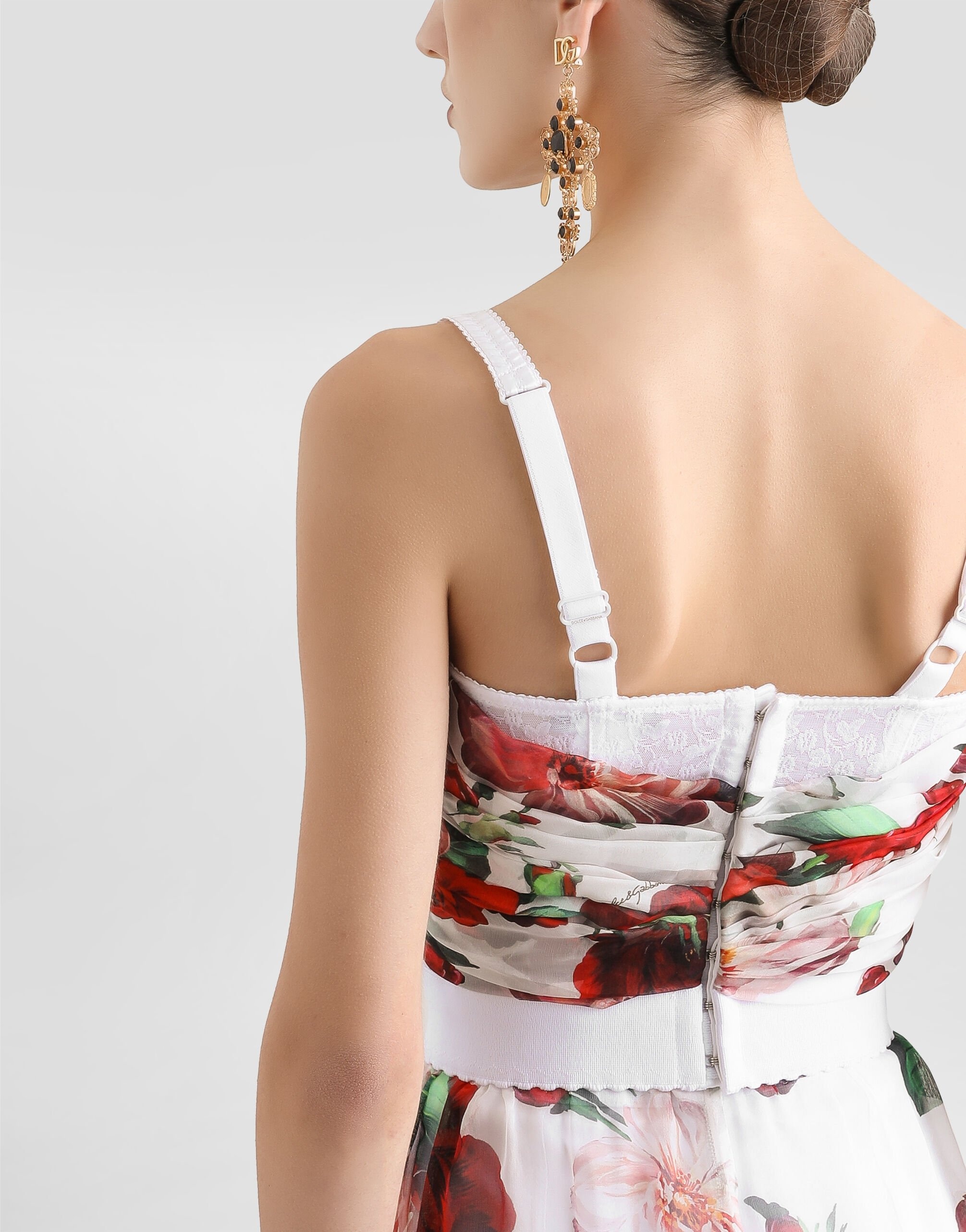 Rose-print marquisette and chiffon corset top - 6