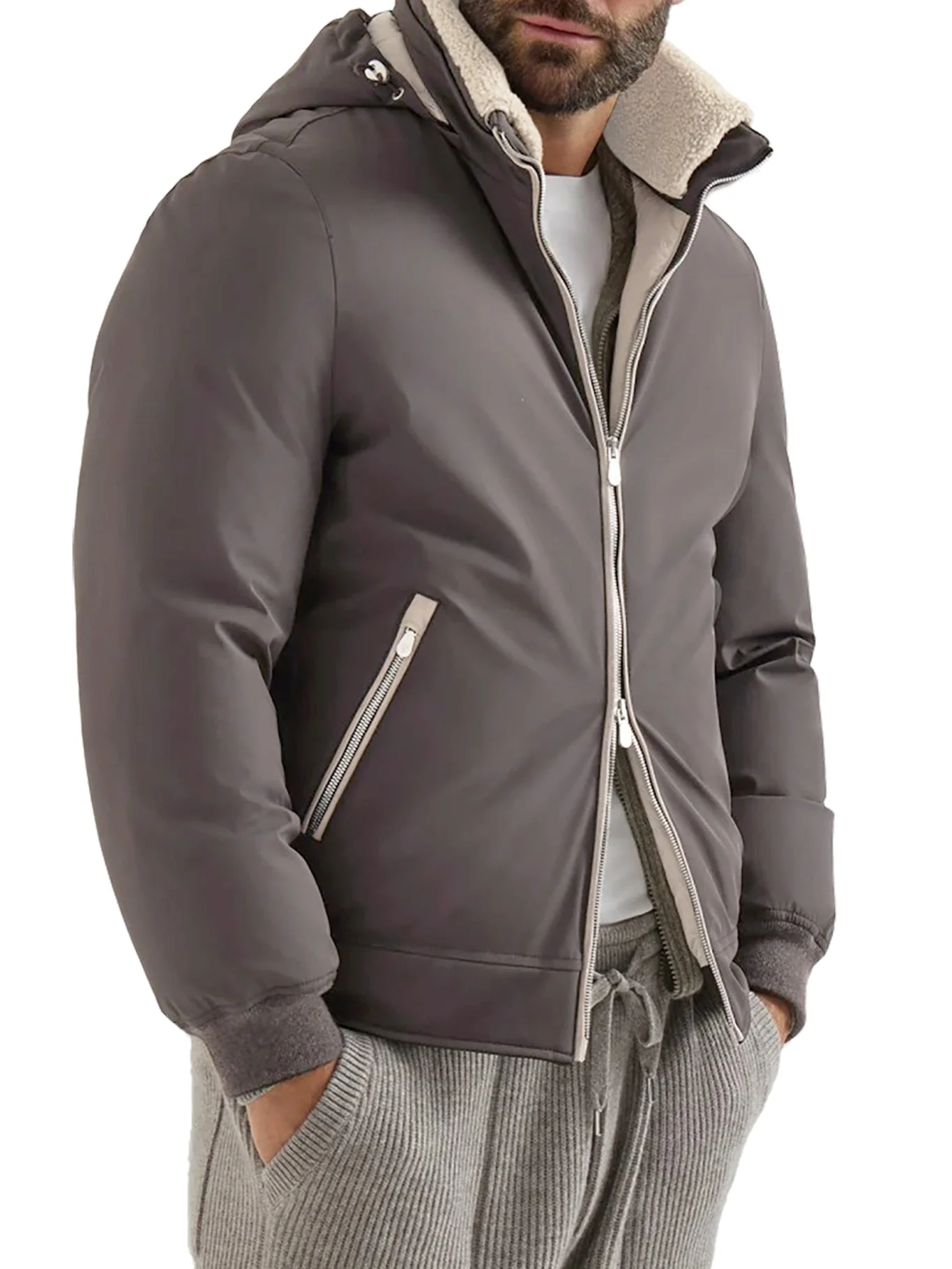 PADDED JACKET WITH SHEARLING - 1