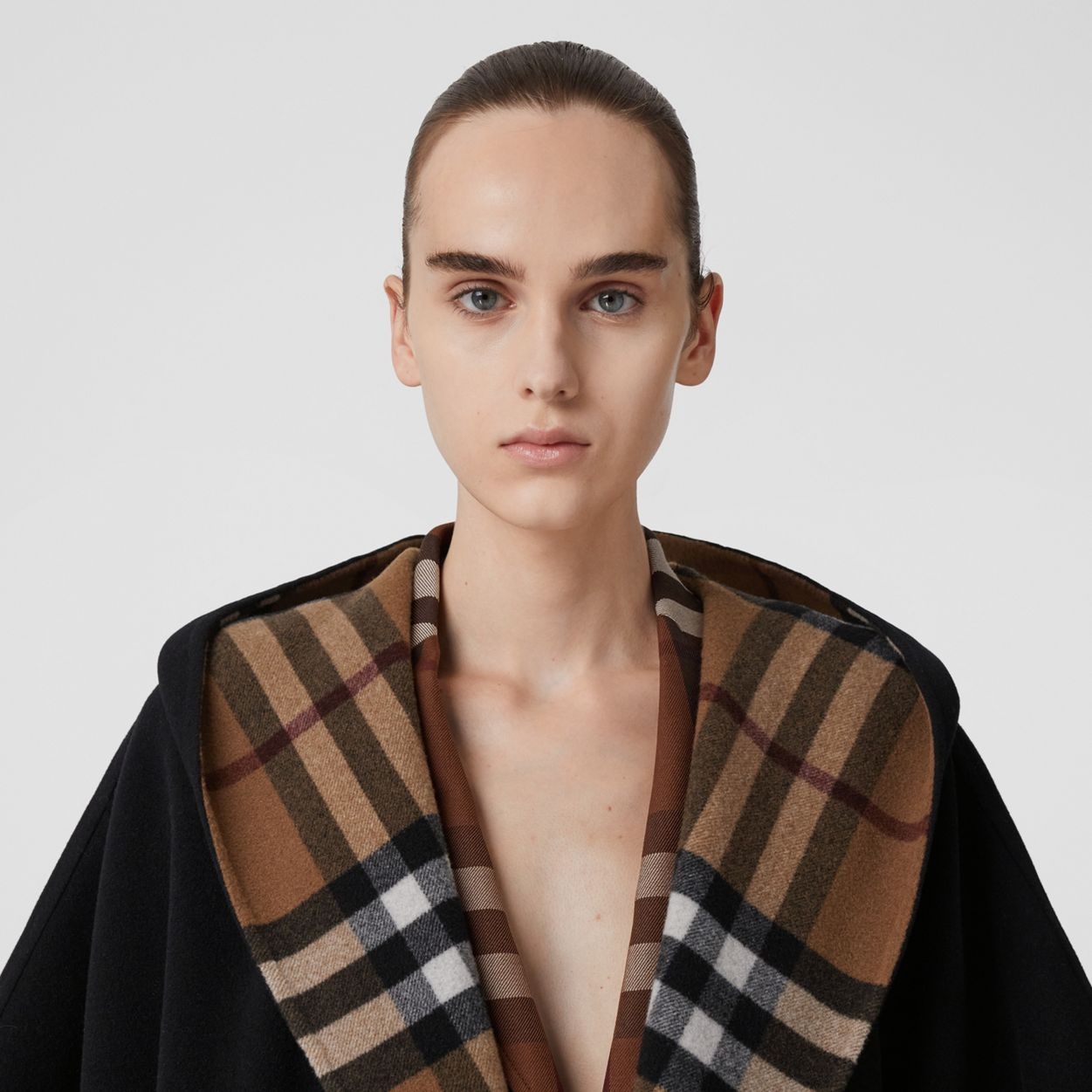 Reversible Check Wool Hooded Cape - 3
