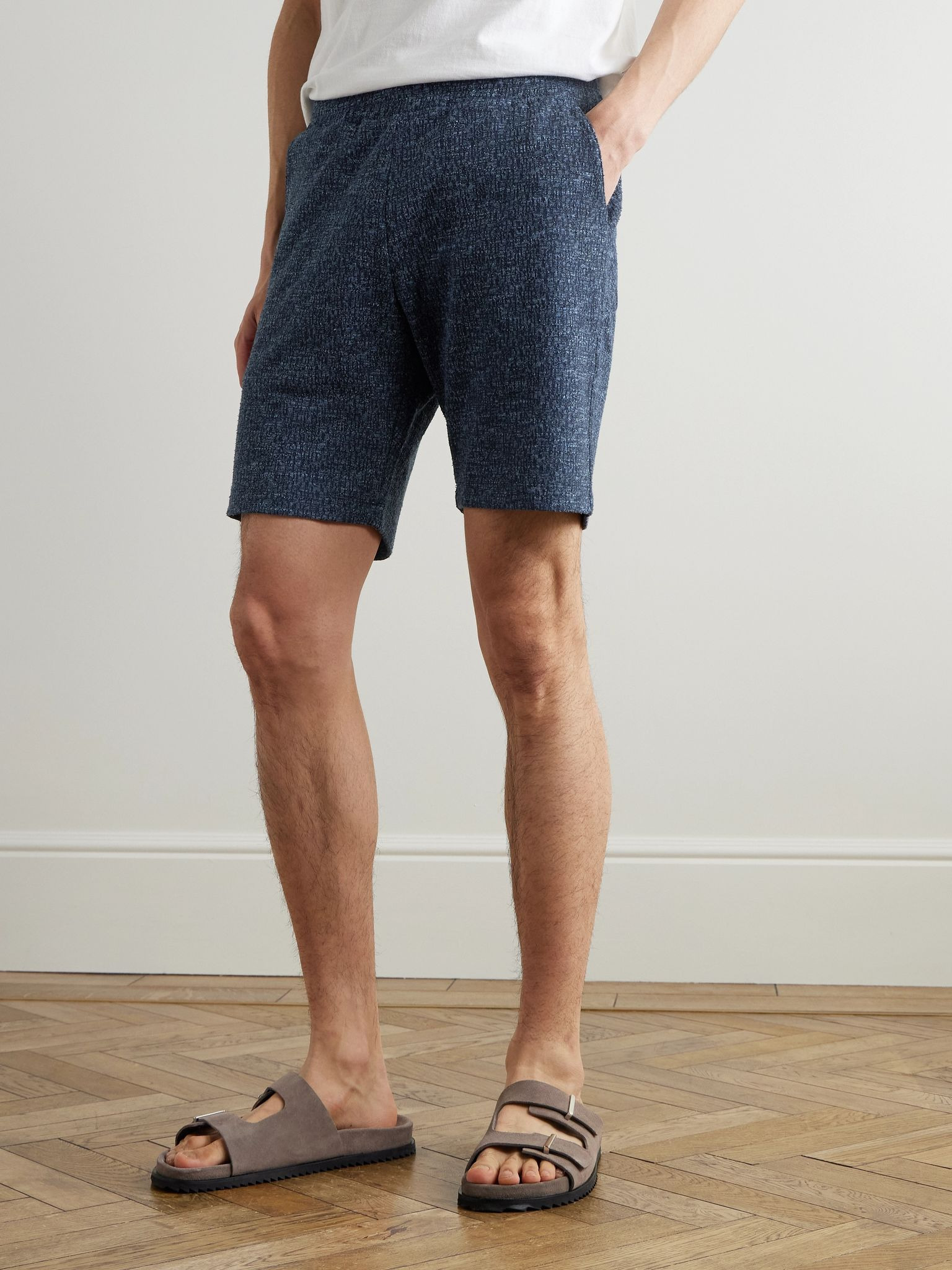 Textured Cotton and Linen-Blend Shorts Blue - 3