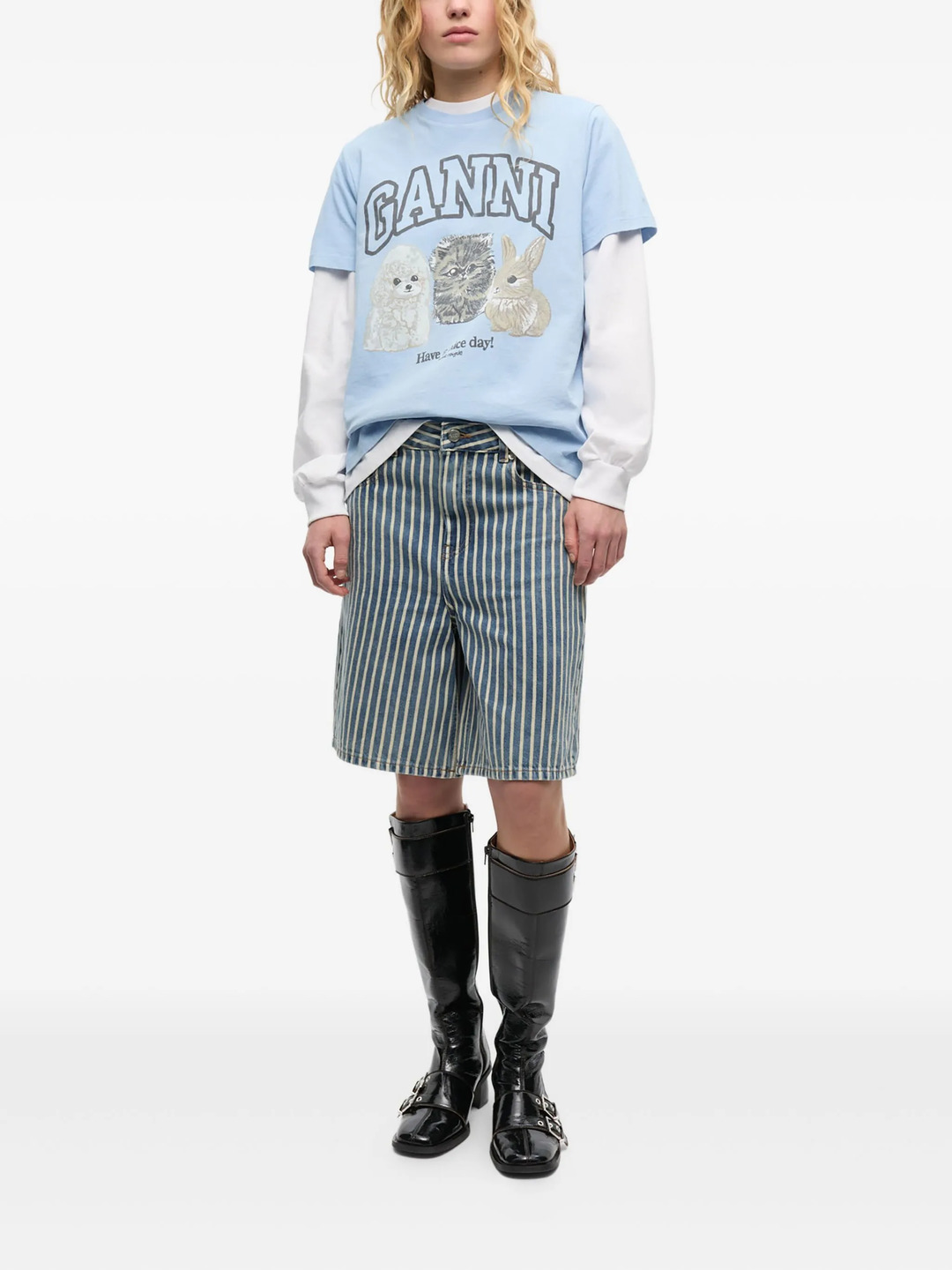Light Stripe Denim Shorts - 2