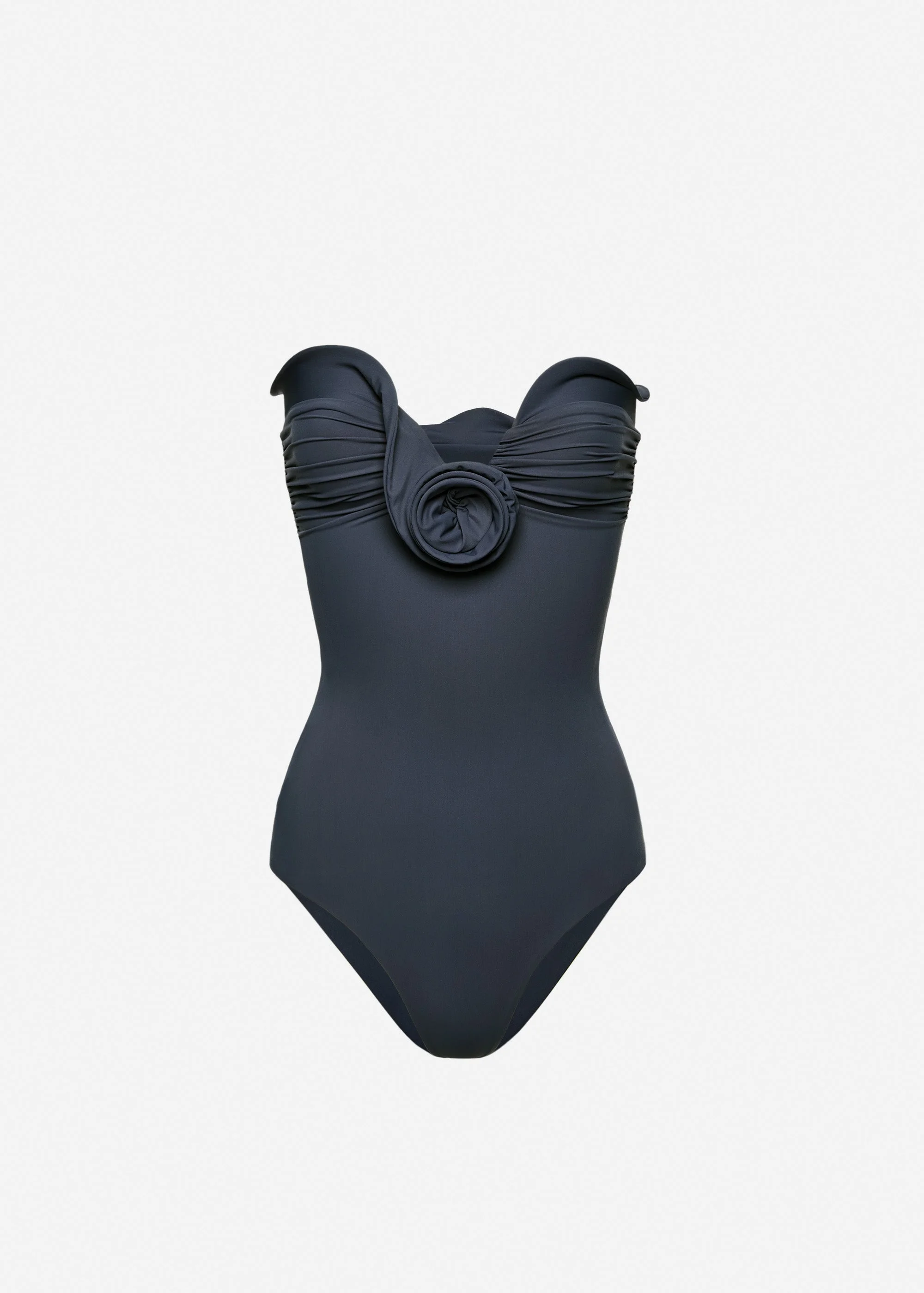 Sculptural rose bustier swimsuit in grey - 1