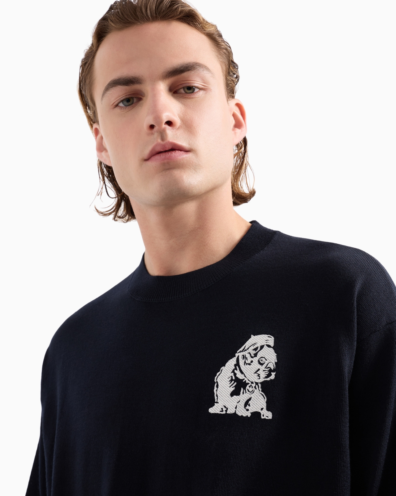 Plain-knit virgin-wool jumper with French bulldog embroidery - 5