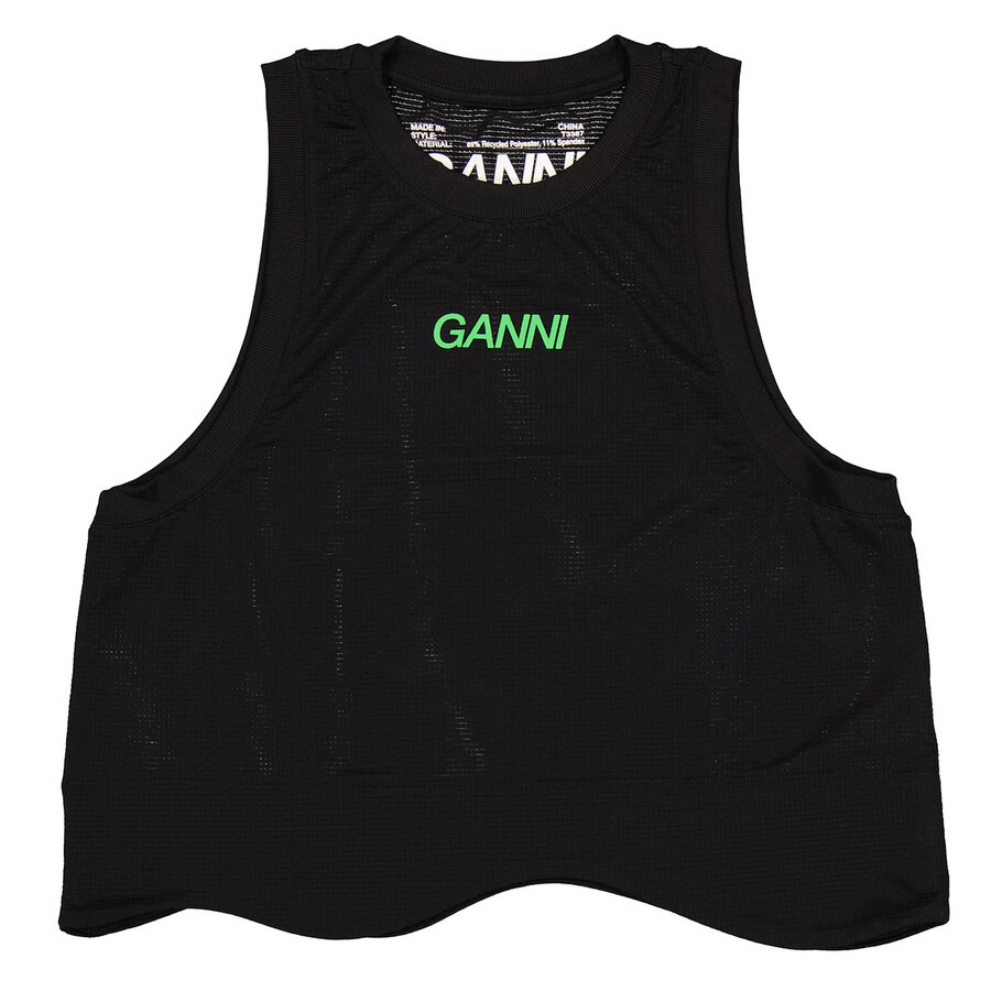 Ganni Black Active Logo Mesh Top - 5