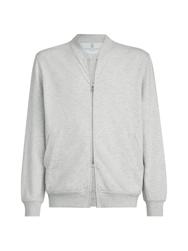 Men's Techno Cotton French Terry Sweatshirt with Zipper - Pearl Grey 1