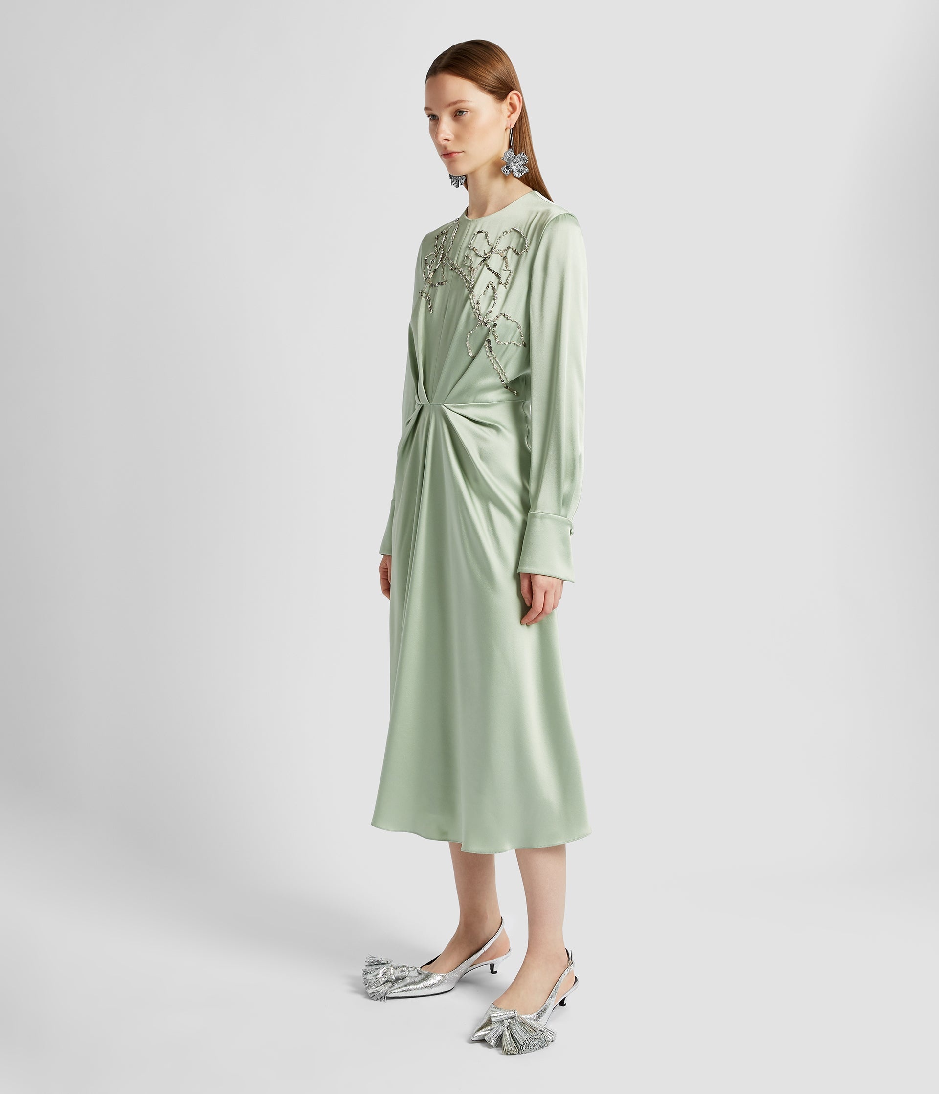 LONG SLEEVE DRAPED MIDI DRESS - 4