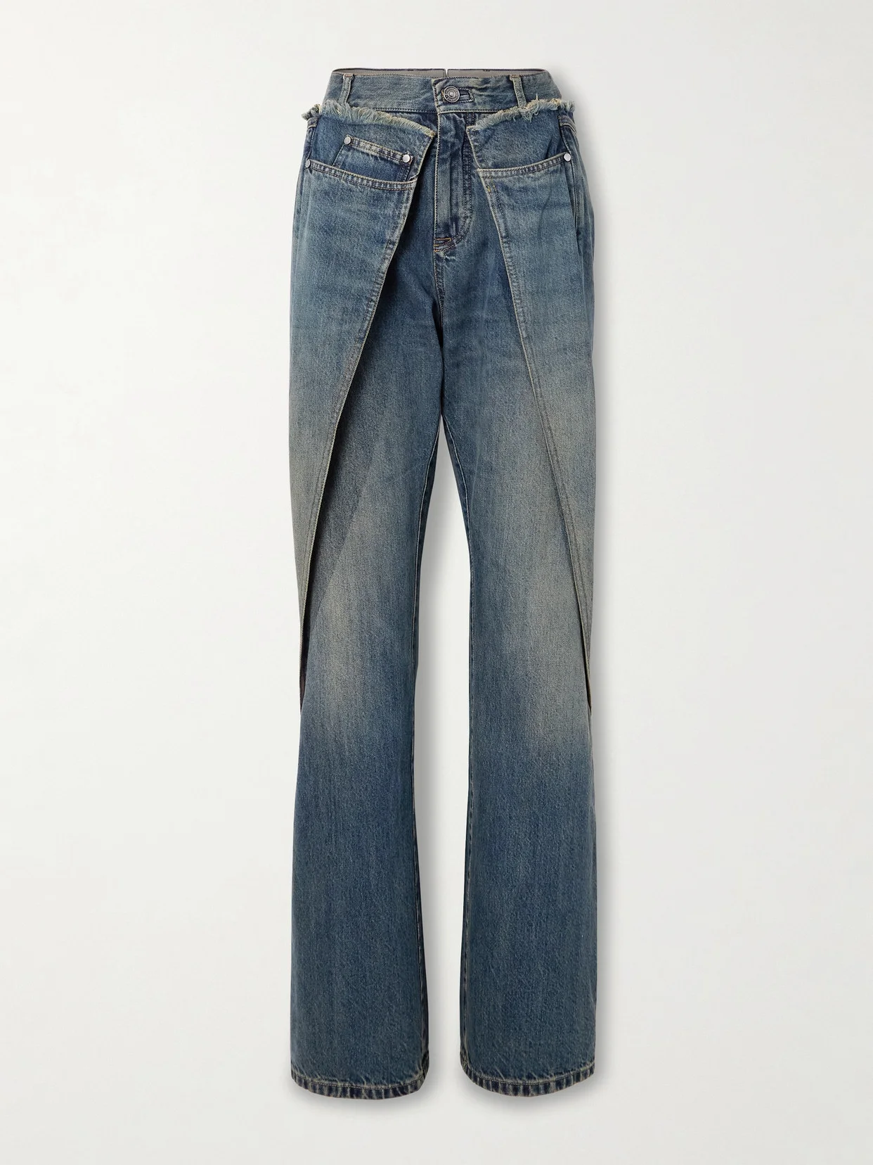 Wrap-effect Frayed Mid-rise Straight-leg Jeans - 1