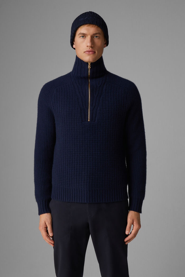 Rey Cashmere half-zipper pullover in Navy blue - 2
