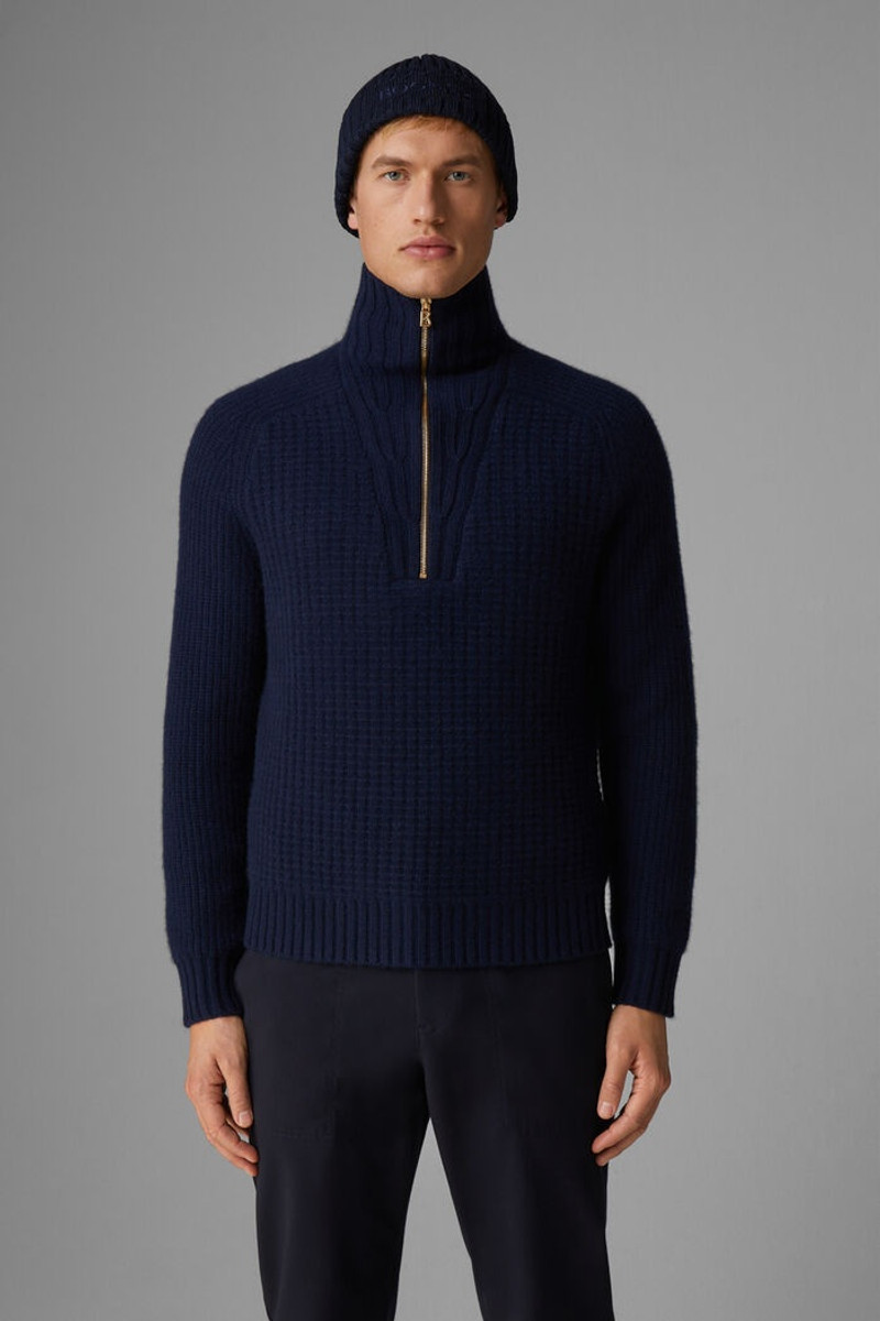 Rey Cashmere half-zipper pullover in Navy blue 2