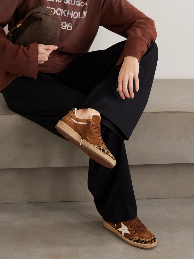 Golden Goose Ball Star Distressed Leather And Calf Hair-trimmed Suede Sneakers outlook