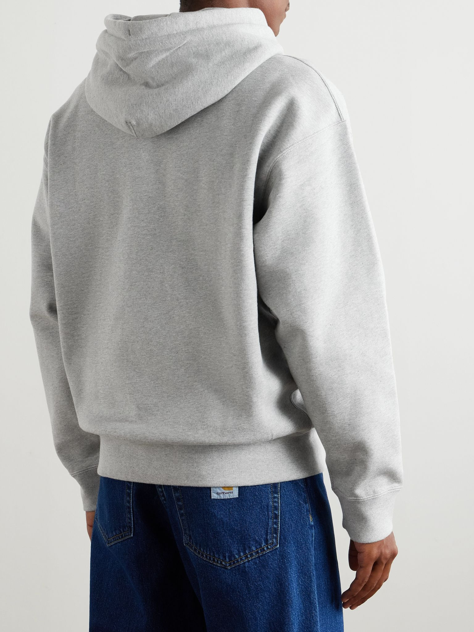 Solo Swoosh Logo-Embroidered Cotton-Blend Jersey Hoodie Gray - 3