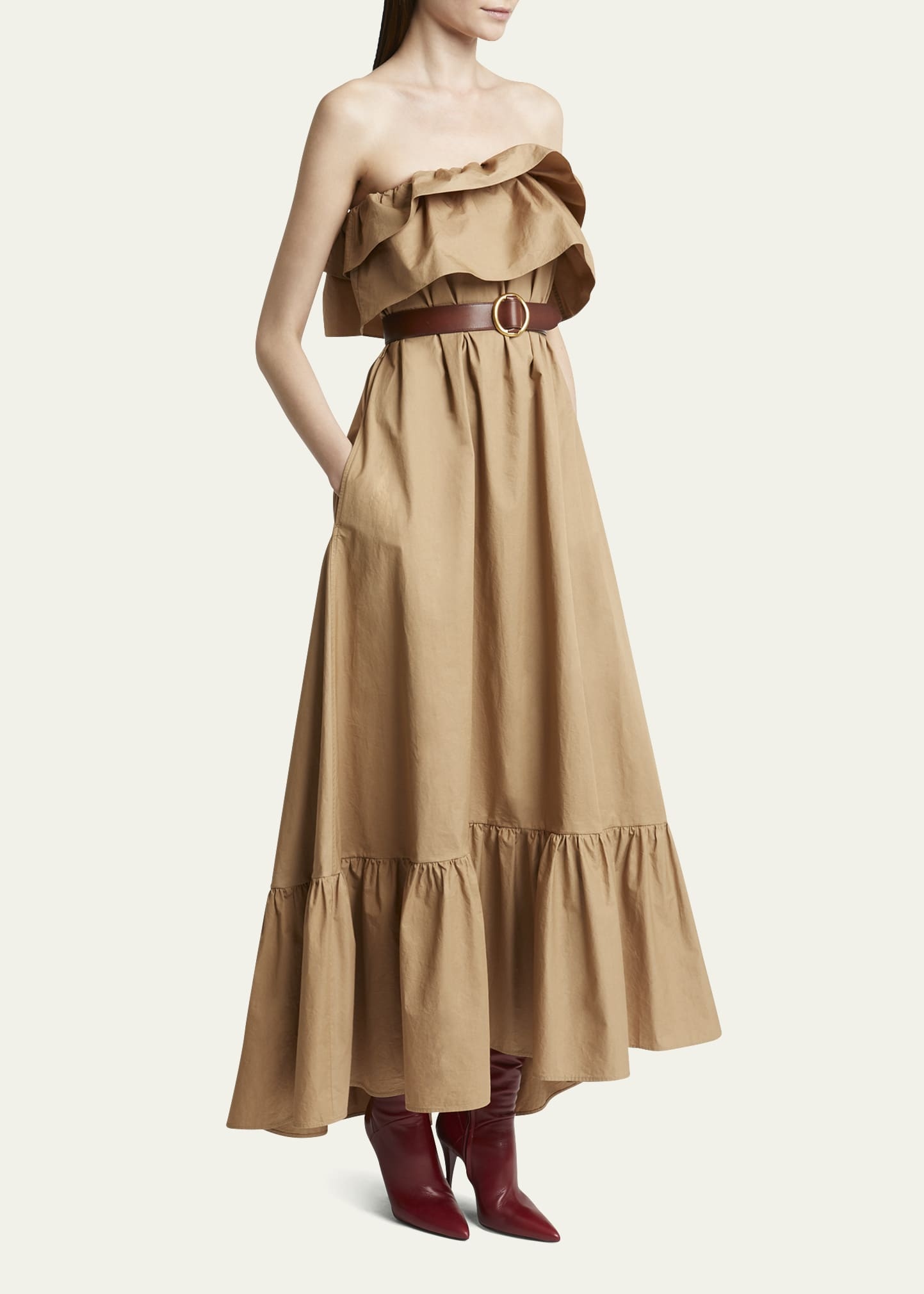 Long Strapless Ruffled Dress - 4
