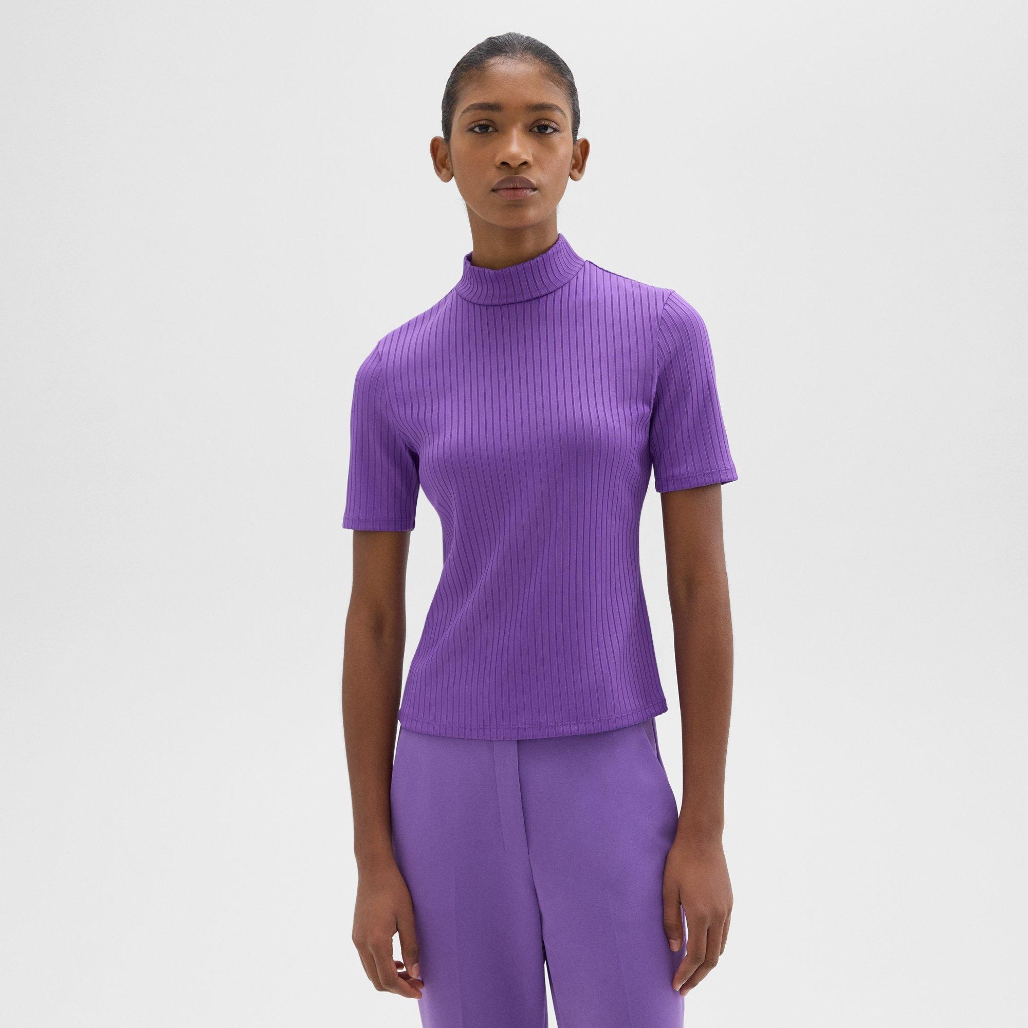Mock Neck Short-Sleeve Top in Rib Knit - 2