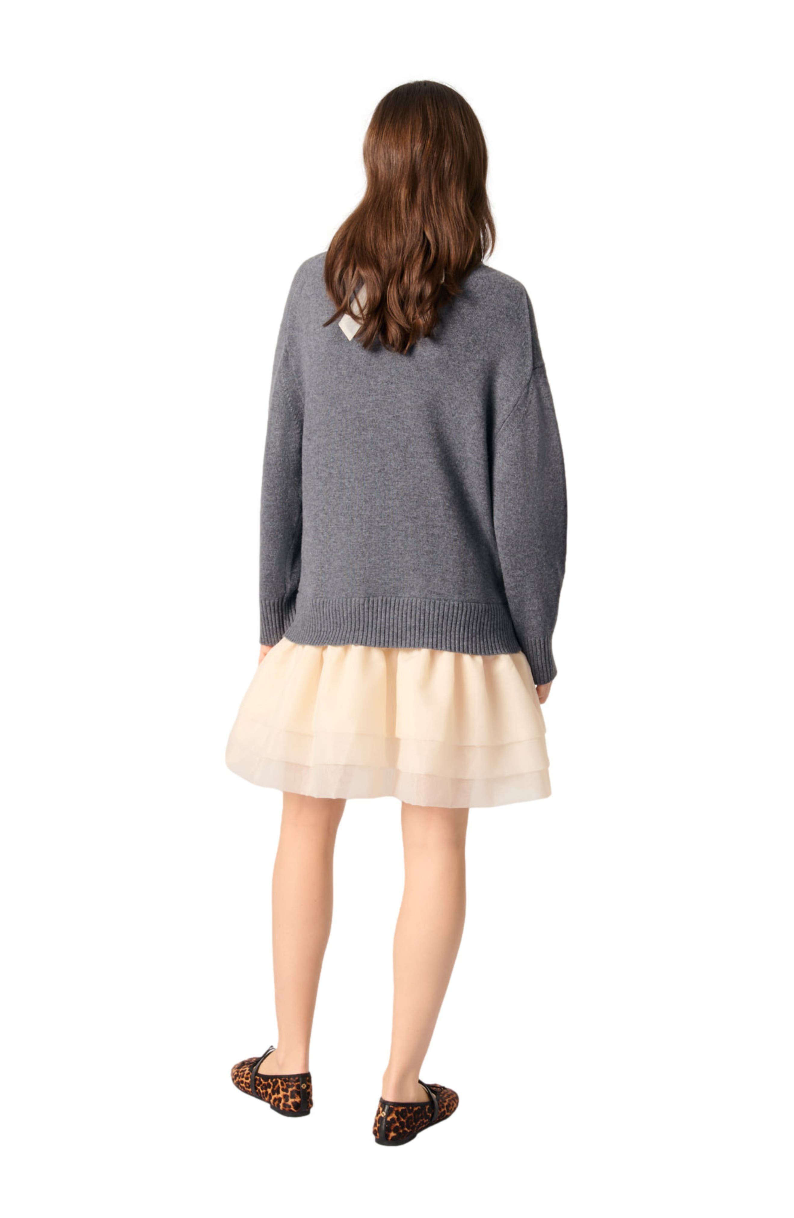 maje Wool and organza dual-fabric dress in Gray /Ecru at Nordstrom - 3