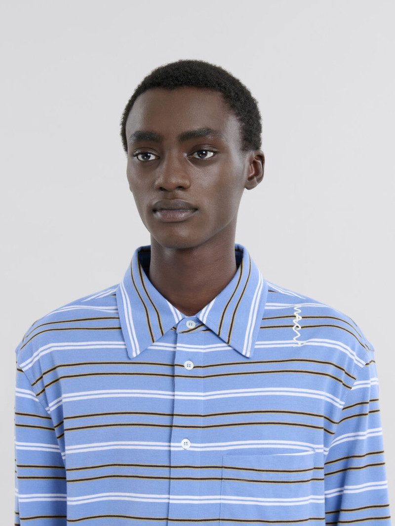 LONG SLEEVED BLUE AND WHITE STRIPED ORGANIC COTTON POLO SHIRT 4