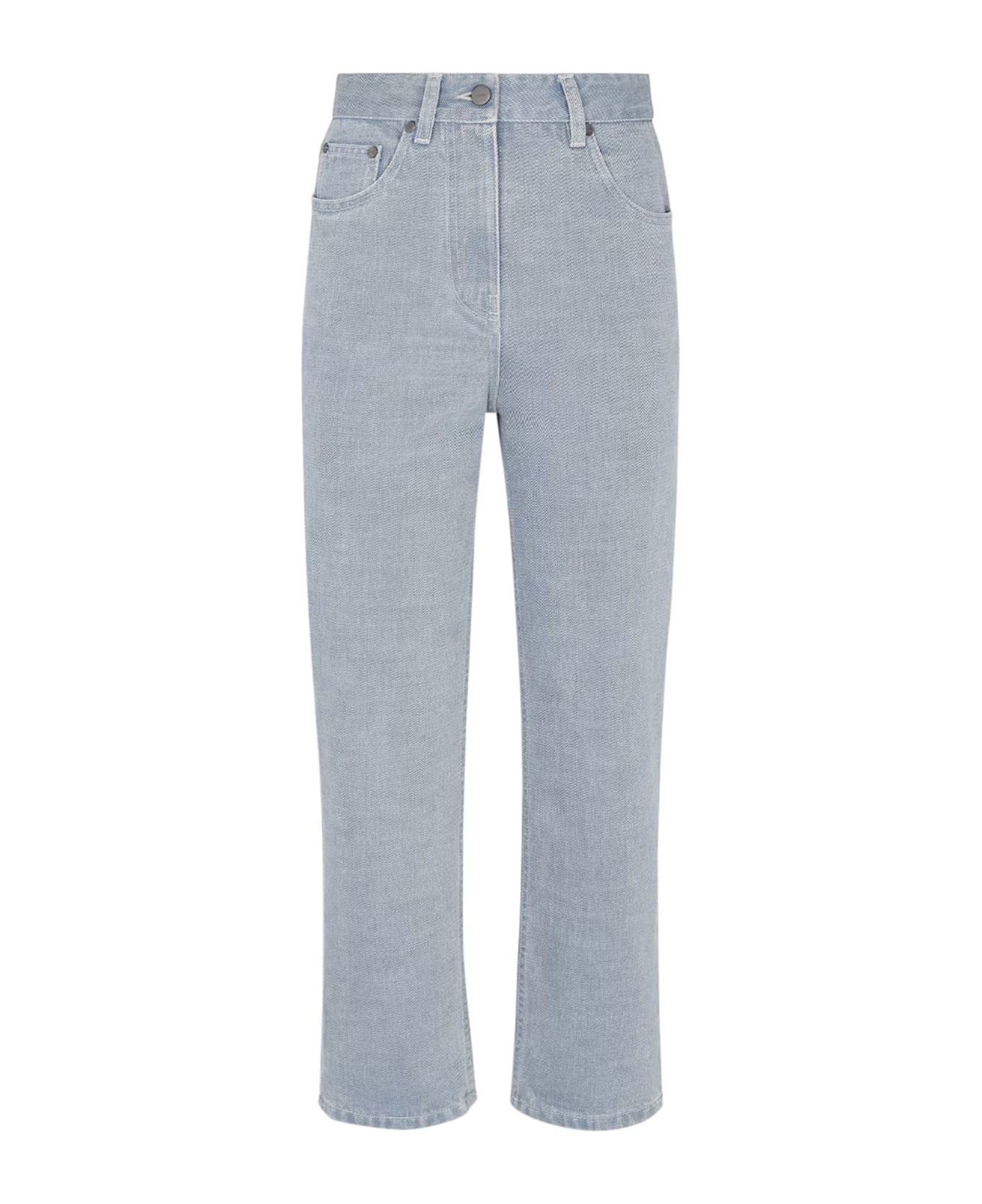 Light Denim Jeans With Embroidery - 1