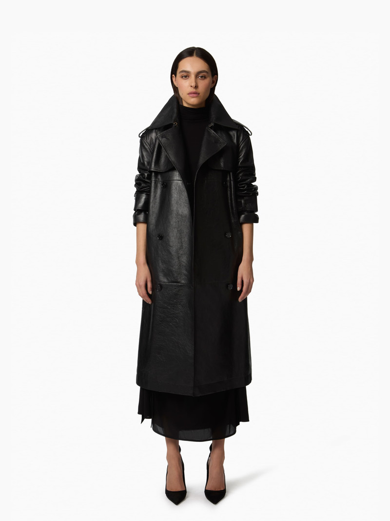 Belted Crinkled Leather Trench 1